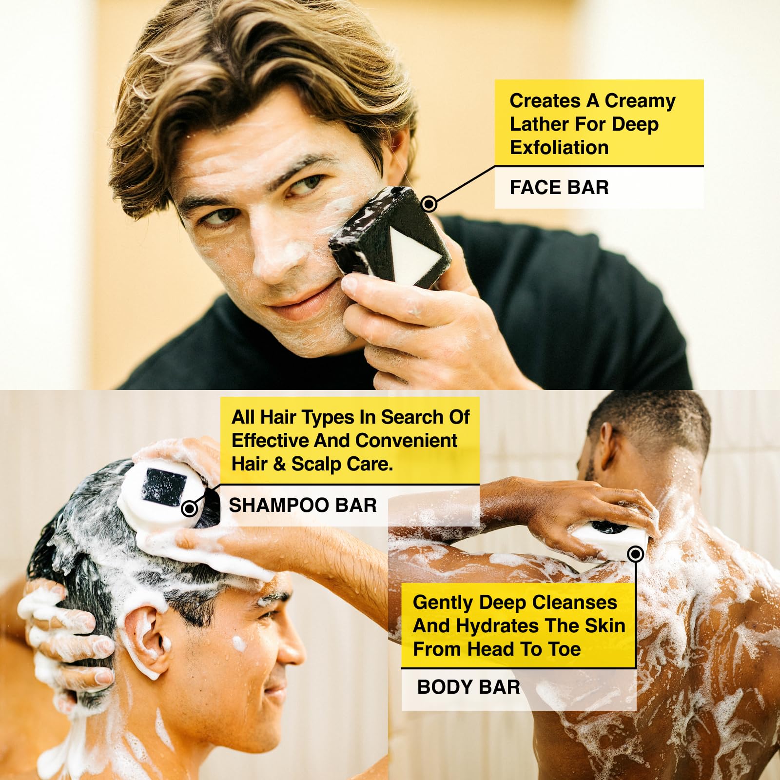 Lumin - Premium Men's Gift Set with Activated Charcoal & Tea Tree Oil - Includes Solid Shampoo Bar, Face & Body Soap with Rice Protein | Dermatologist Tested for All Skin Types | Perfect for Daily Use & Travel Gifts