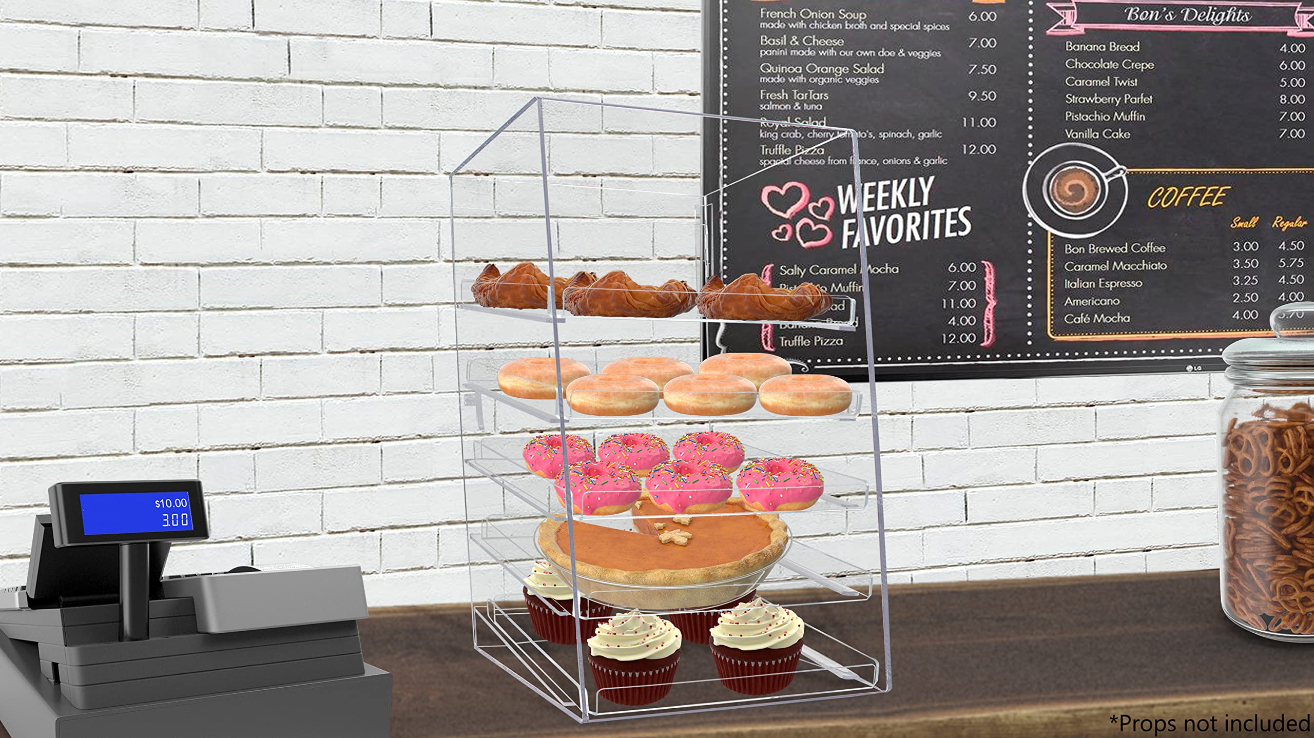 Acrylic Pastry Bakery Display Case with 5 Trays - Perfect for Donuts, Bagels & Cookies - Ideal for Bakeries, Cafes & Dessert Shops