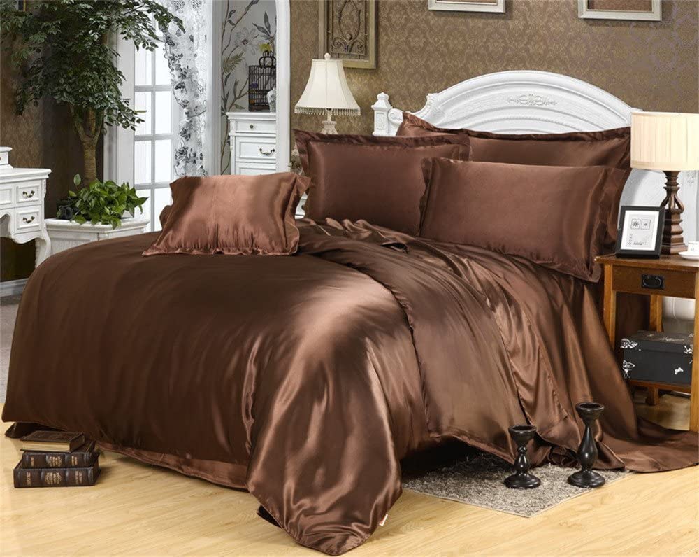Luxury Satin Bed Sheet Set - Super Soft Solid Color 6-Piece Queen Size (1 Flat Sheet, 1 Fitted Sheet & 4 Pillowcases) - Wrinkle, Fade & Stain Resistant - 21