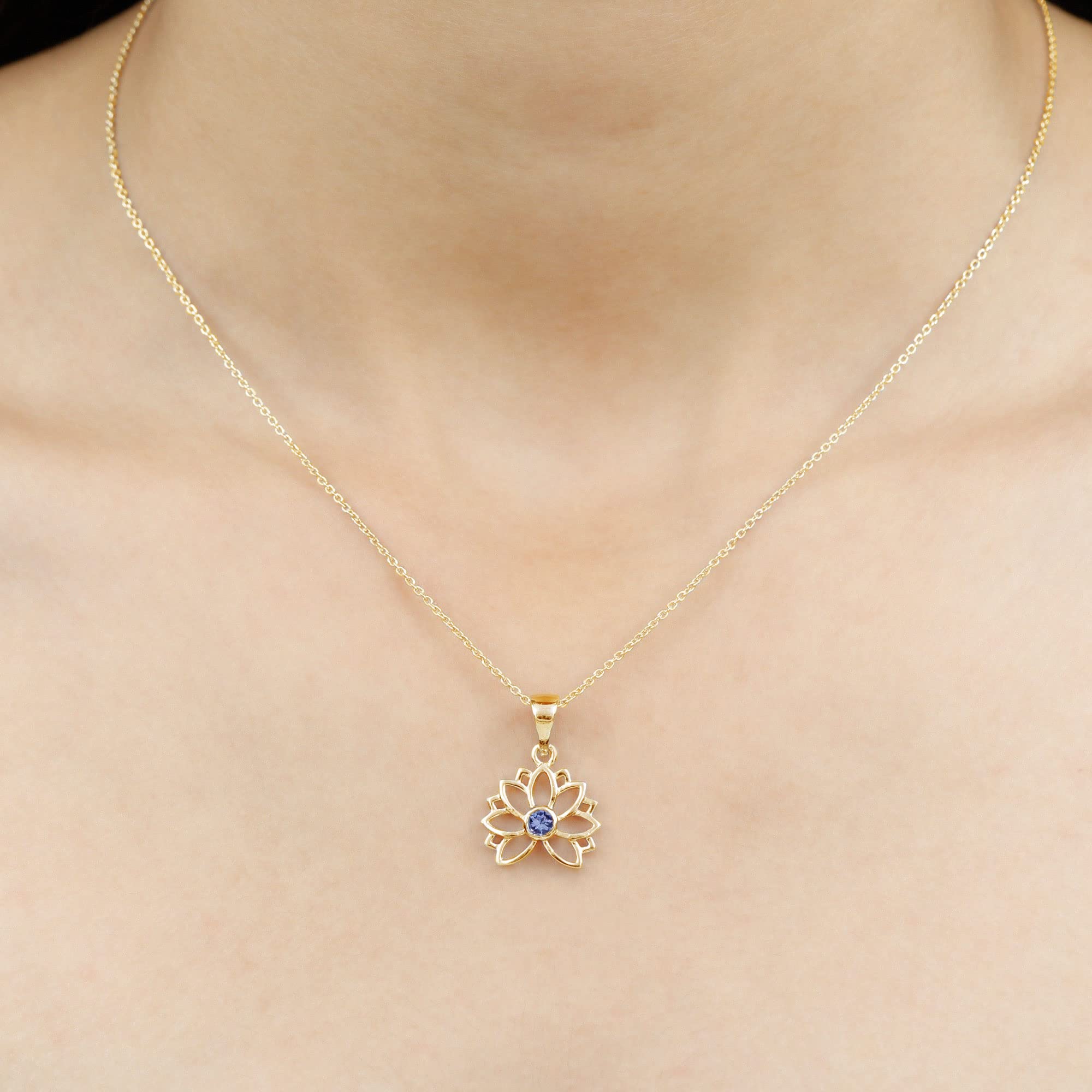 AAA Quality Tanzanite Lotus Flower Necklace for Women - Sterling Silver Pendant with 18 Inch Chain - Elegant Jewelry Gift for Birthday, Anniversary & Special Occasions