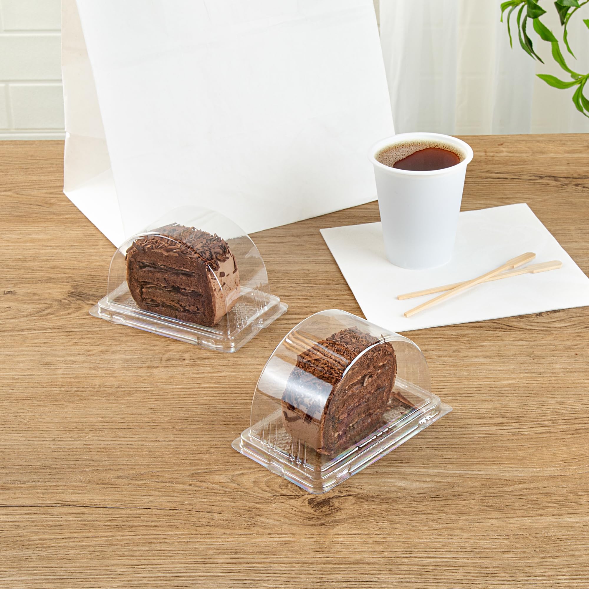 Thermo Tek 13oz Clear Plastic Roll Cake Boxes with Lids - 100 Pack Disposable Semicircle Dessert Containers for Swiss Rolls, Pumpkin Rolls, Cake Slices, Pie & Pastries | Perfect for Bakeries, Cafes, Catering & Home Baking