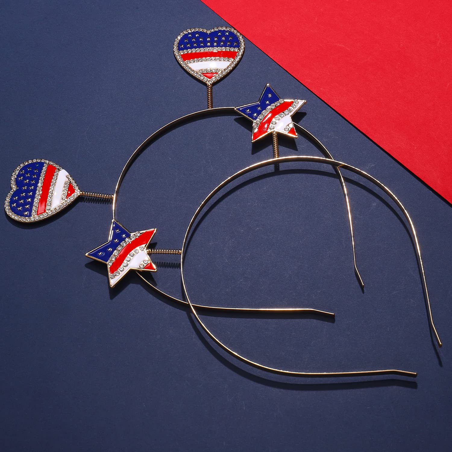 2PCS American Flag Headbands for Women - Patriotic 4th of July Hair Accessories with Heart & Star Designs - Perfect for Independence Day Parties, Festivals & Patriotic Events