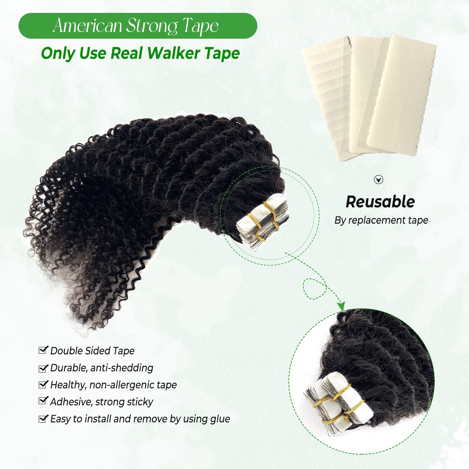 Premium 24-Inch Tape in Hair Extensions - 100% Real Human Hair, 40 Pieces (100g) for Black Women - Kinky Curly Tape-in Extensions with Double-Sided Tape | Perfect for Daily Wear, Special Occasions & Protective Styling