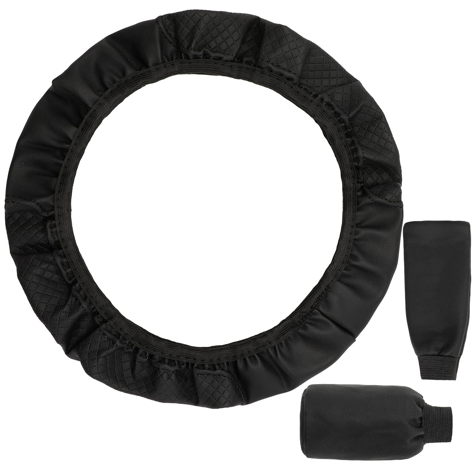 Universal Non-Slip Microfiber Leather Steering Wheel Cover, Gear Shift Cover & Handbrake Cover Set (3-Piece, Black) - Anti-Slip, Breathable Protection for Cars, Trucks & SUVs - Perfect for Daily Commuting & Long Road Trips