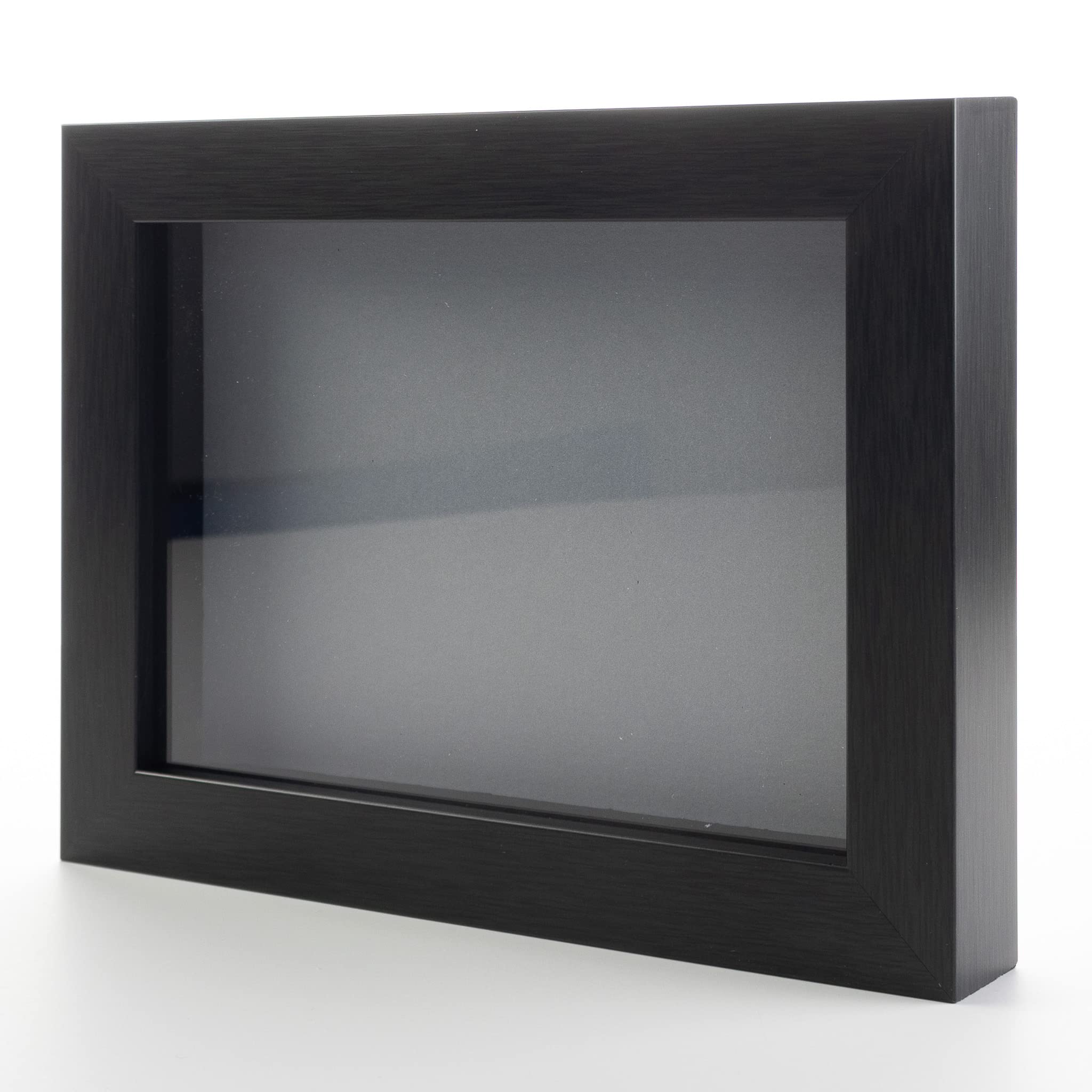 12x12 Charcoal Wood Shadow Box Display Frame with Grey Acid-Free Backing, UV Protective Acrylic & Hanging Hardware - 3/4