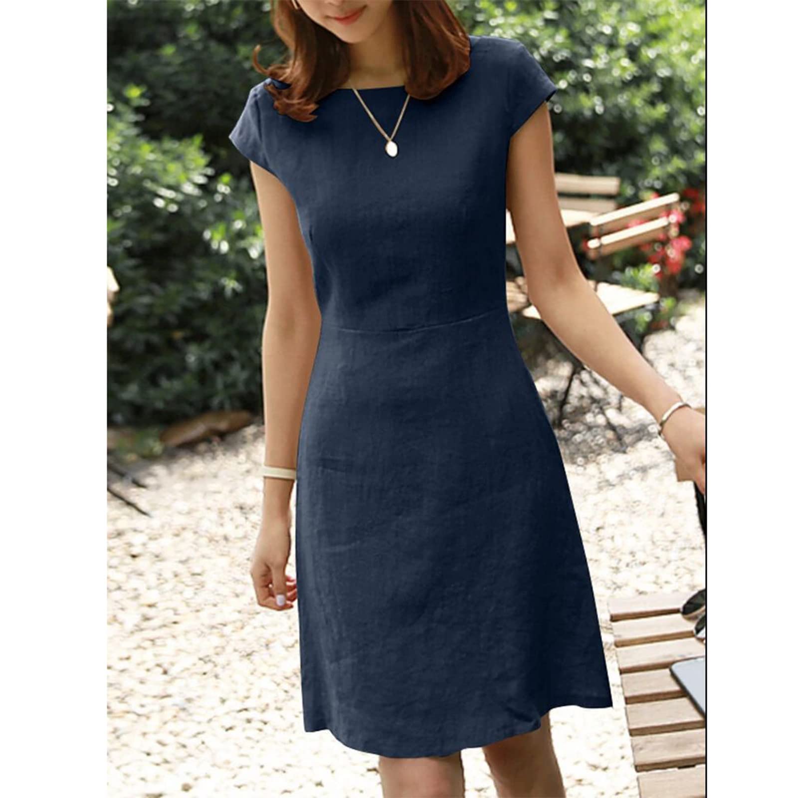 Women's Floral Linen Midi Sun Dress - Boho Sleeve Shirt Dress with Turtle Neck for Summer Beach, Vacation & Casual Outings