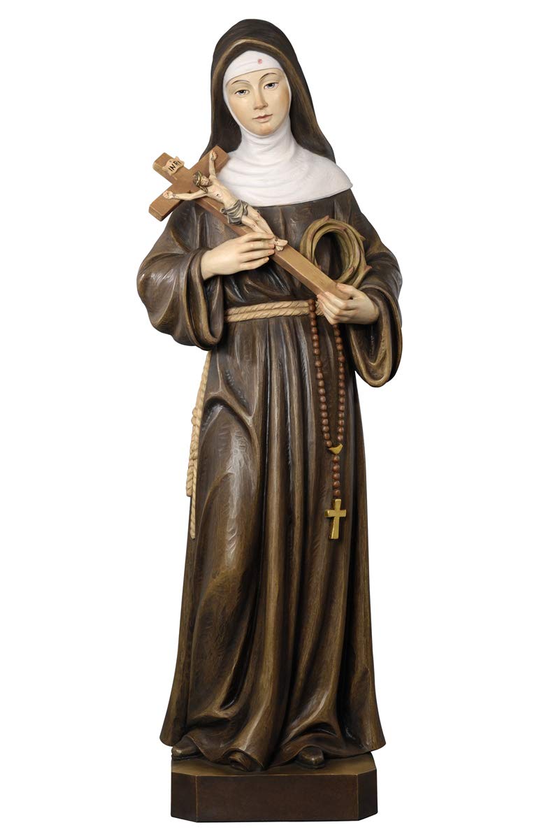 Hand-Carved Wooden Statue of Saint Rita of Cascia from Val Gardena - 33 cm Religious Figurine for Home Altar, Catholic Decor & Gift (Multiple Sizes Available) - Perfect for Prayer Spaces, Church Displays & Spiritual Gifts