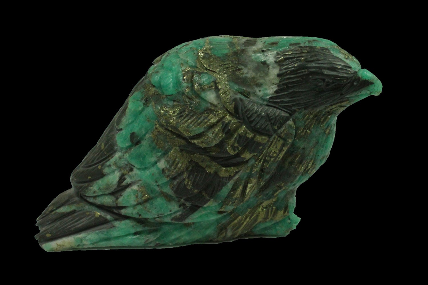 Hand Carved Colombian Emerald Sparrow Sculpture in Natural Matrix - Unique Home Decor & Collectible Gift for Bird Lovers, Nature Enthusiasts