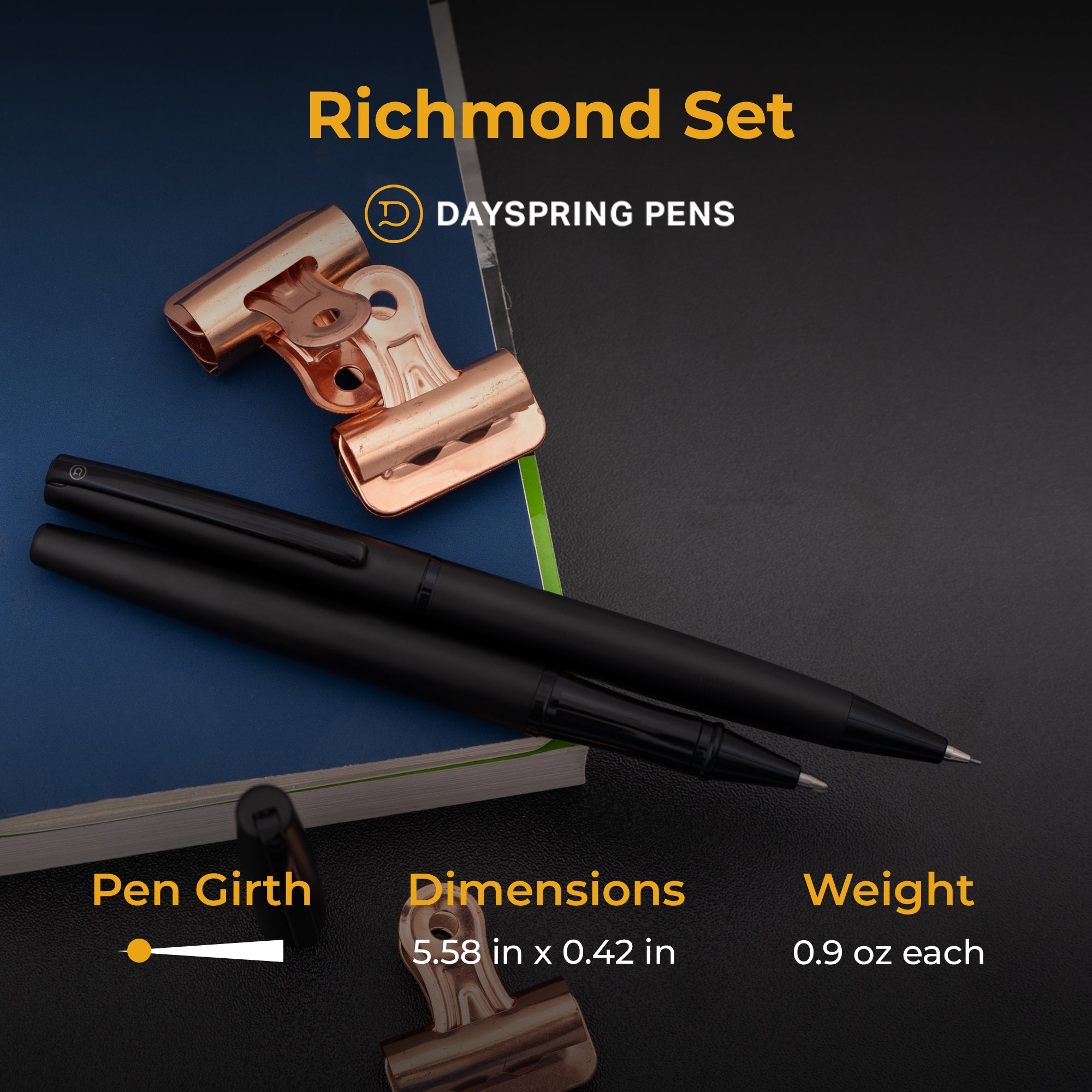 Dayspring Pens Richmond Matte Black Rollerball and Pencil Set - Premium Writing Gift Set for Office, School & Business Professionals - Perfect for Meetings, Note Taking & Everyday Use