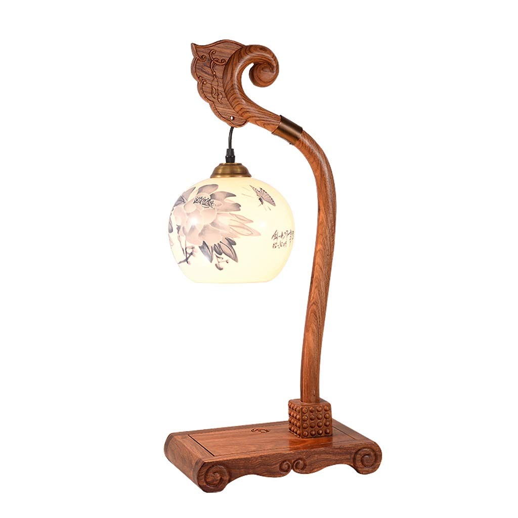YCZDG Mahogany Chinese Style Table Lamp - Ceramic & Solid Wood Warm Light for Living Room, Study, Bedroom - Classical Retro Bedside Lamp for Cozy Ambiance & Relaxation