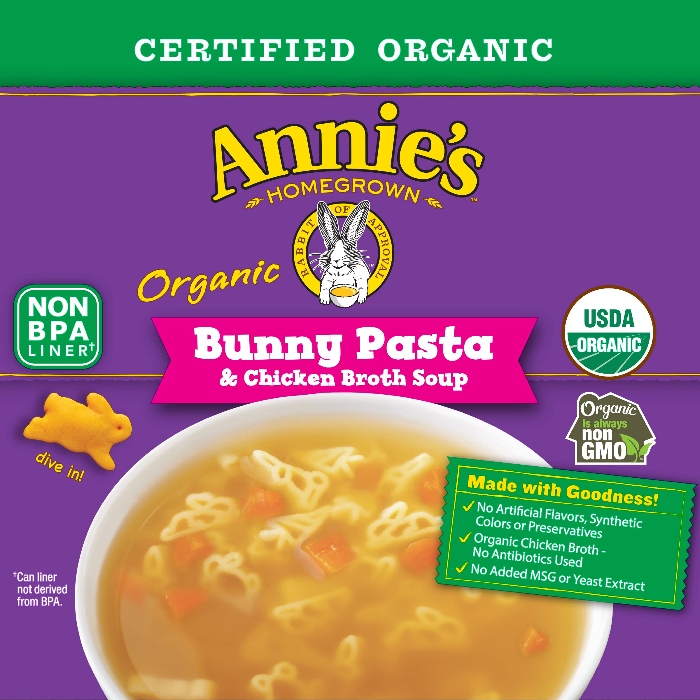 Annie's Organic Bunny Pasta & Chicken Broth Soup - 14 oz (Pack of 8) | Healthy Kids Lunch, Quick Family Meals & Comfort Food for Cold Days