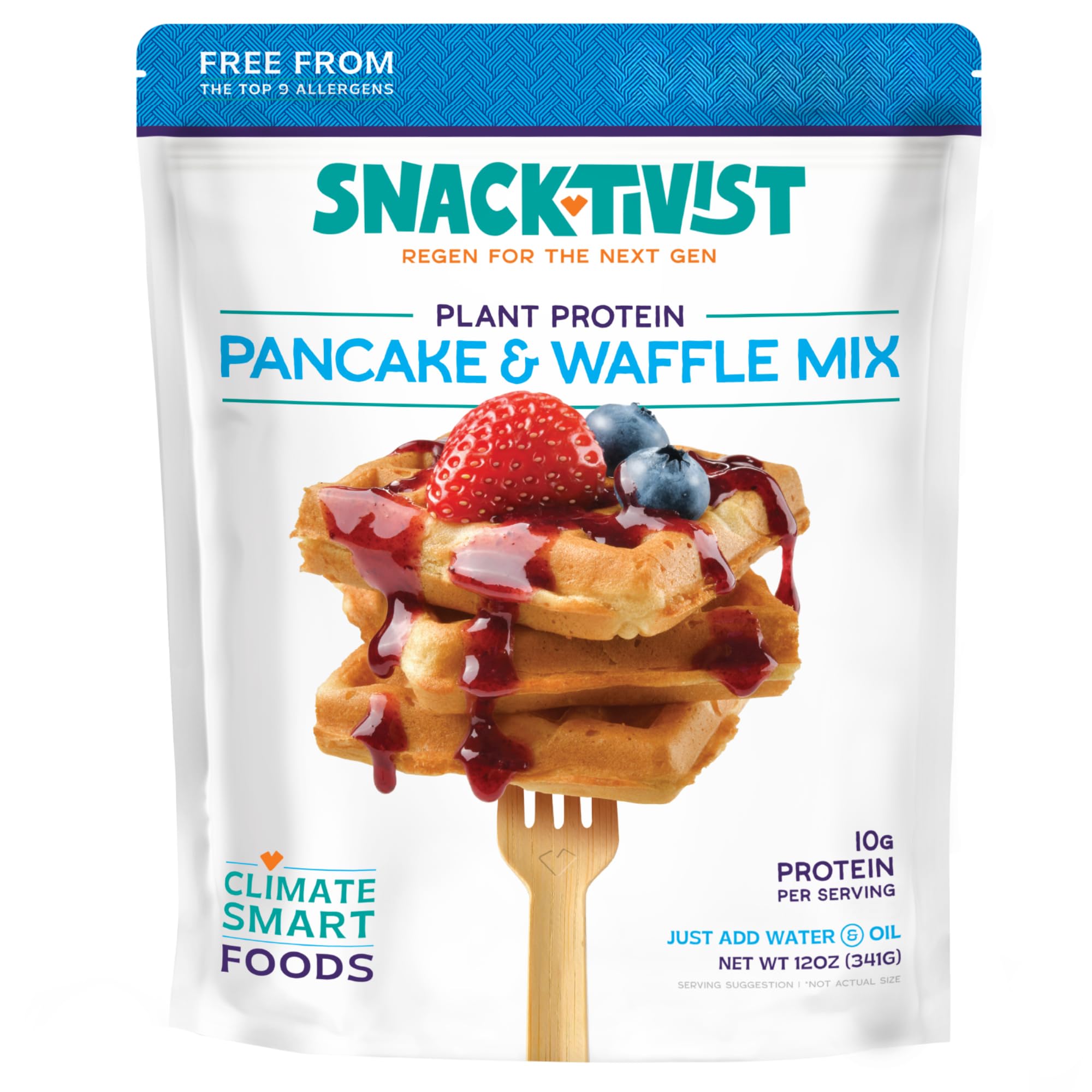 Snacktivist Foods - Gluten-Free Vegan Waffle & Pancake Mix | Non-GMO Plant Protein Breakfast Mix | 12 Ounce (Pack of 6) | Perfect for Healthy Breakfast, Kids Meals & Camping