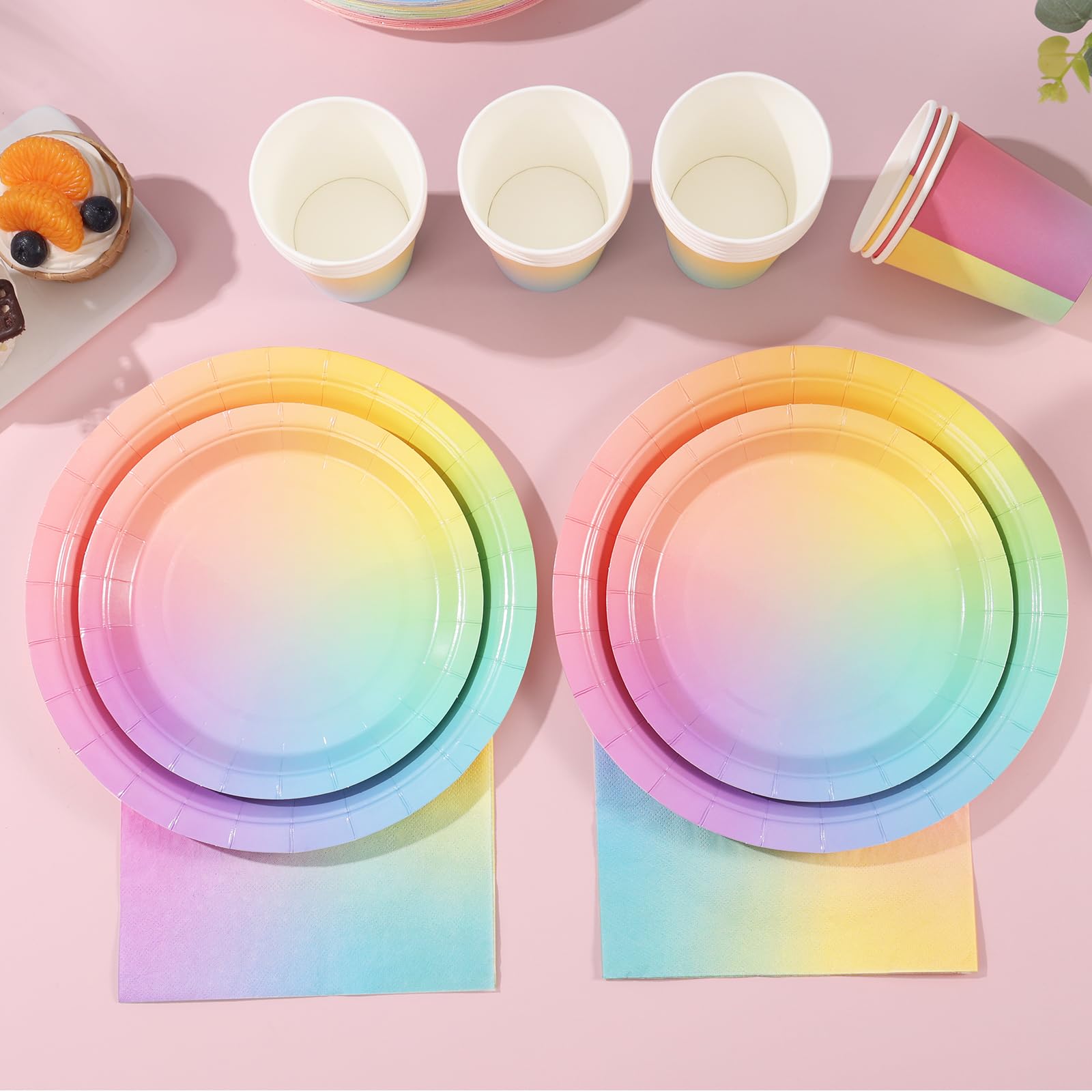Rainbow Birthday Party Decorations for Girls - 50-Pack Pastel Rainbow Paper Plates & Napkins Set - Easter, Baby Shower & Birthday Party Supplies - Ideal for Kids, Teens & Themed Celebrations