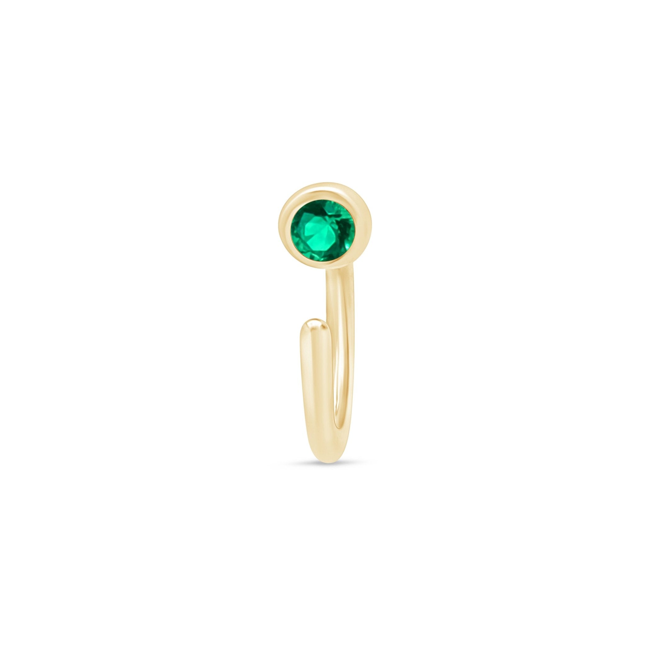14K Solid Yellow Gold Emerald Ear Cuff - Elegant Cartilage Earring for Women - Perfect for Parties, Weddings & Everyday Wear