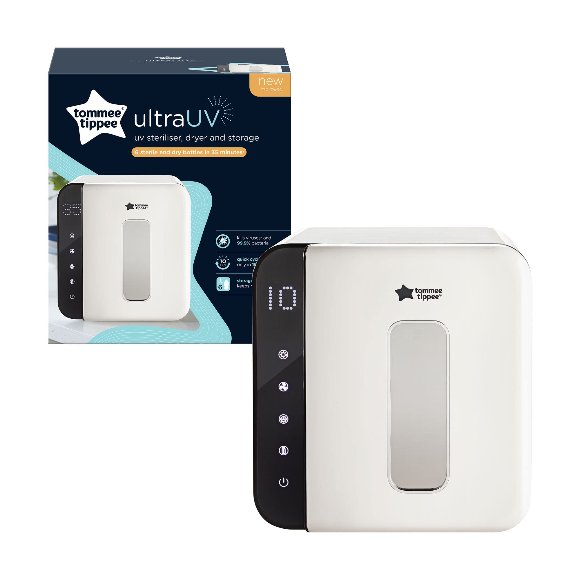 Tommee Tippee Ultra UV Sterilizer and Dryer for Baby Bottles - Kills 99.9% of Germs & Viruses | Steam-Free Sanitizing | Includes Storage for Bottles & Accessories | Perfect for Nursery, Travel & Daycare Use