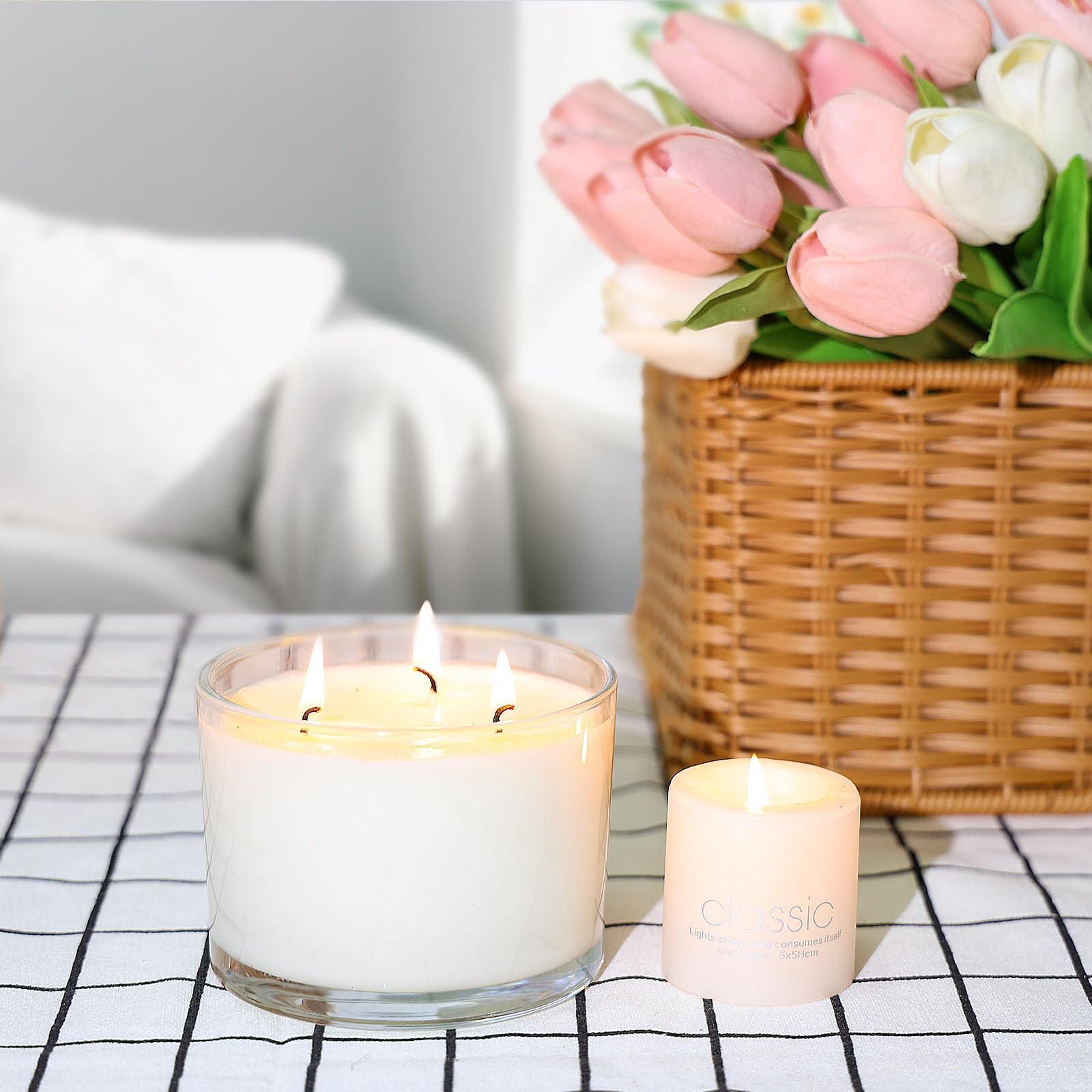 16oz Candle Jars 6 Pack - 3 Wick Large Empty Clear Glass Candle Making Containers with Bamboo Lids, Includes Stickers & Labels - Bulk DIY Candle Supplies for Home, Wedding, Spa & Gift Giving - Dishwasher Safe