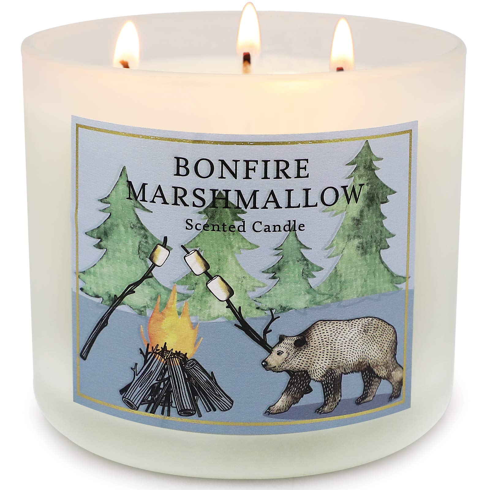 Bonfire Marshmallow Scented Soy Candle - 14.6oz 3-Wick Natural Candle for Home, 125 Hours Burn Time - Perfect for Relaxation, Romantic Dinners & Spa Nights - Great Gift for Women & Home Decor