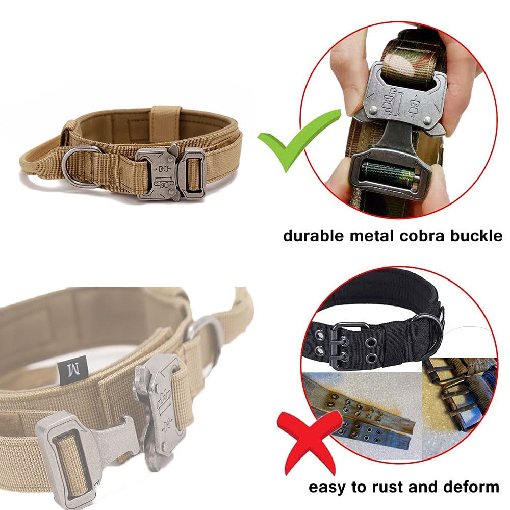 Tactical Dog Collar - Adjustable Military Nylon Collar with Control Handle & Heavy Metal Buckle for Medium & Large Dogs - Durable Training Collar for Walking, Hiking & Outdoor Adventures (Brown)