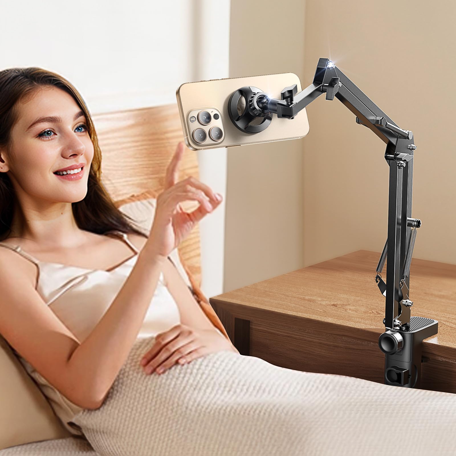 LISEN Adjustable Magnetic Gooseneck Phone Stand for iPhone 16/15 - Magsafe Bed & Desk Mount Holder with Flexible Neck - Perfect for Reading, Watching Videos & Hands-Free Calling (Magsafe iPhone Accessories)