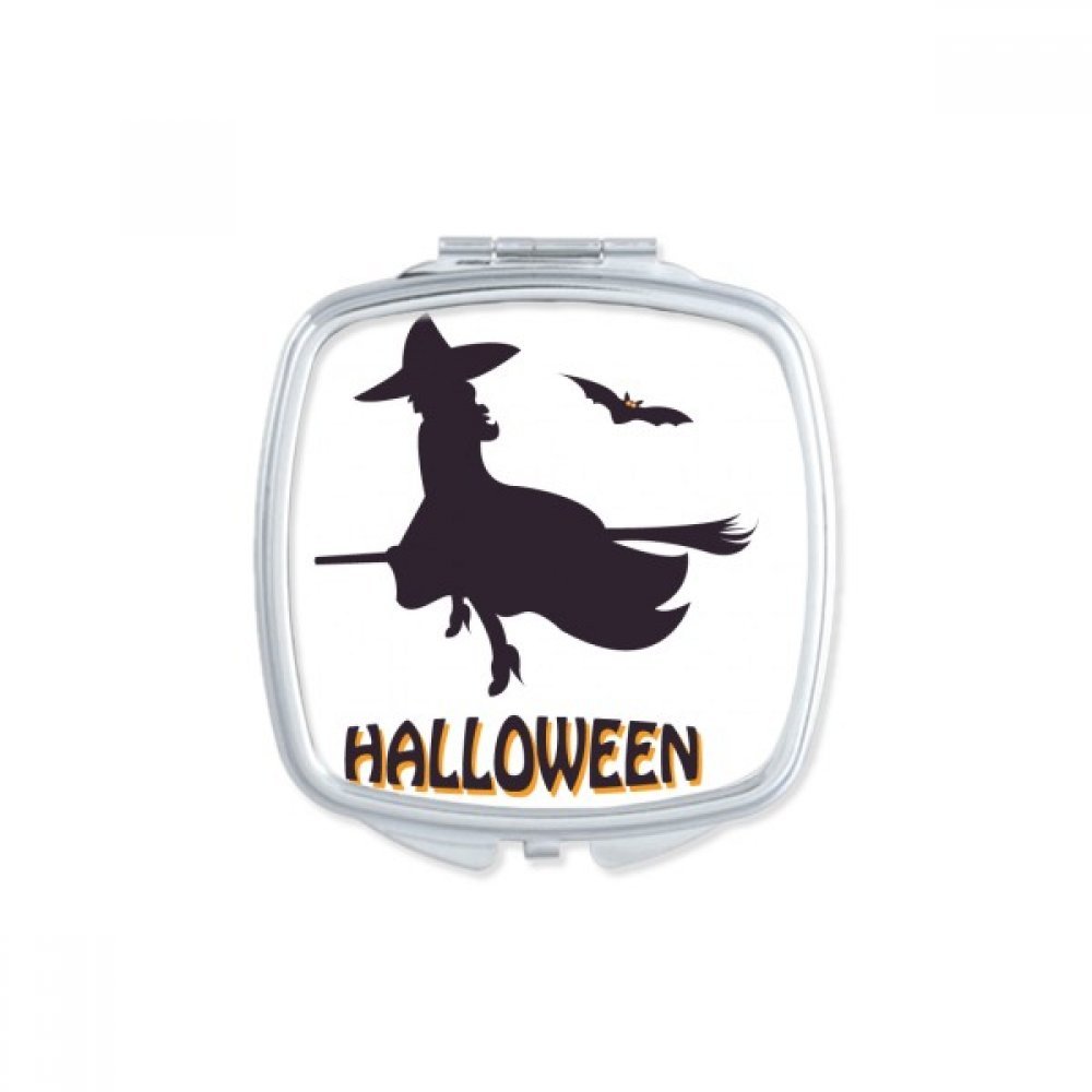Portable Double-Sided Compact Mirror with Bat & Broomstick Design - Perfect for Halloween Makeup, Travel, and Witch-Themed Cosplay Accessories