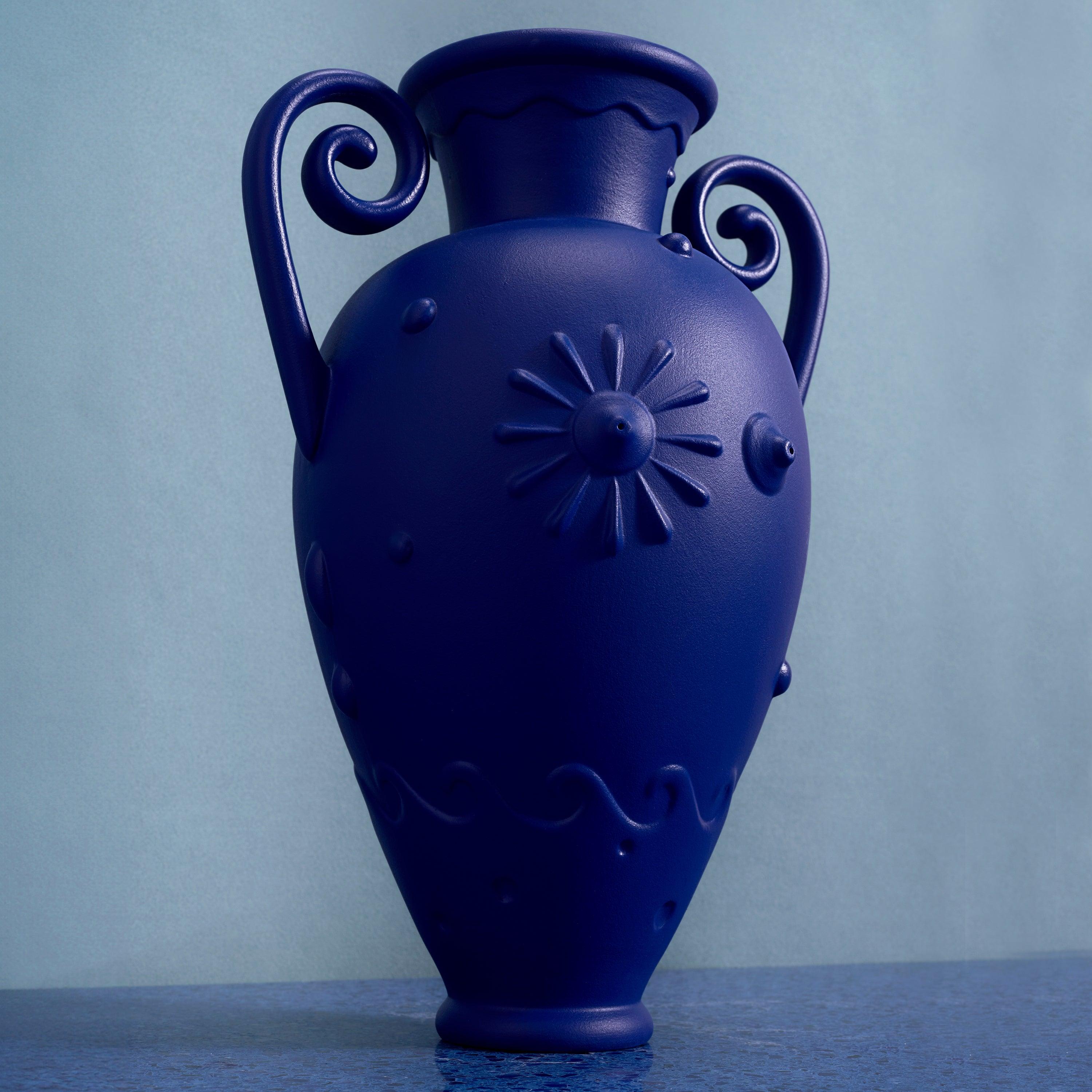 Pantheon Orpheus Amphora Vase - Handcrafted Blue Greek Ceramic Vase for Home Decor, Wedding Centerpiece & Mediterranean Style Interior Design