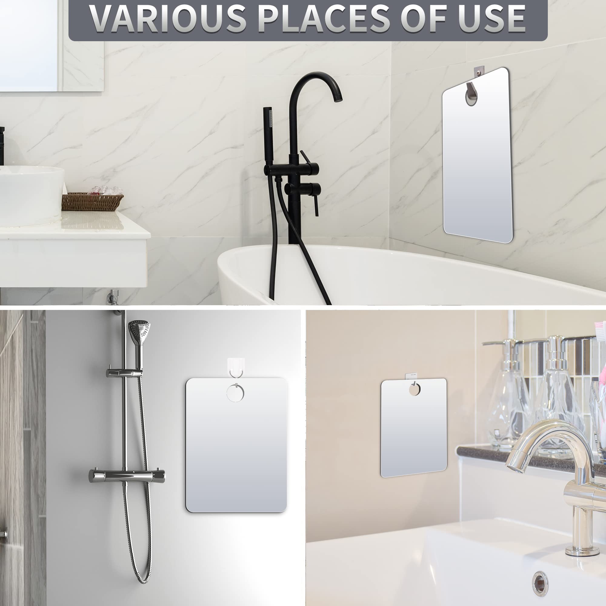 Unbreakable Shower Mirror 2-Pack (6x8 Inches) - Frameless Bathroom Handheld Mirror for Men & Women, Portable Travel & Camping Mirror, Perfect for Makeup, Shaving & Grooming - Silver Finish