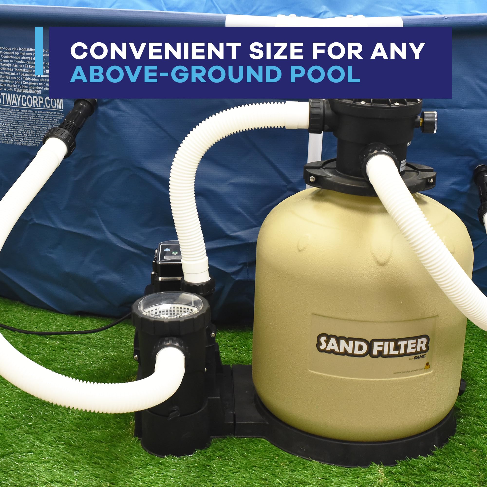 GAME 7011-E 16-Inch Above Ground Pool Sand Filter System with Digital Timer | 120 LB Sand Capacity, 3/4 HP Pump & Motor, 3698 GPH Flow Rate | Perfect for Backyard Swimming Pools, Inground Pools & Spa Filtration