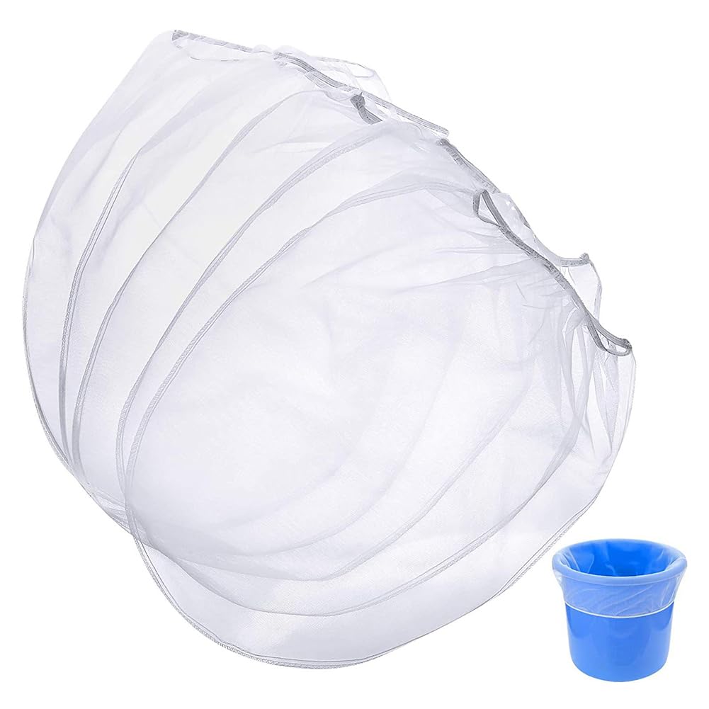 5 Pcs 5 Gallon Paint Strainer Bags - Fine Mesh Filter Bags with Elastic Top for Hydroponics, Gardening & Painting - Reusable White Bucket Strainers for DIY Projects & Home Improvement