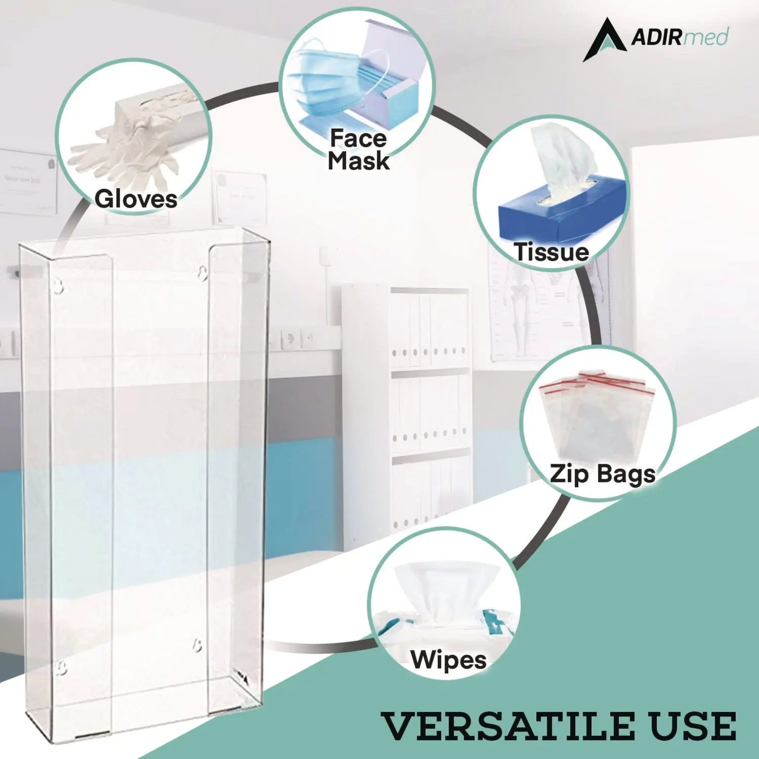 AdirMed Clear Acrylic Glove Dispenser - Quad Box Capacity (10.2