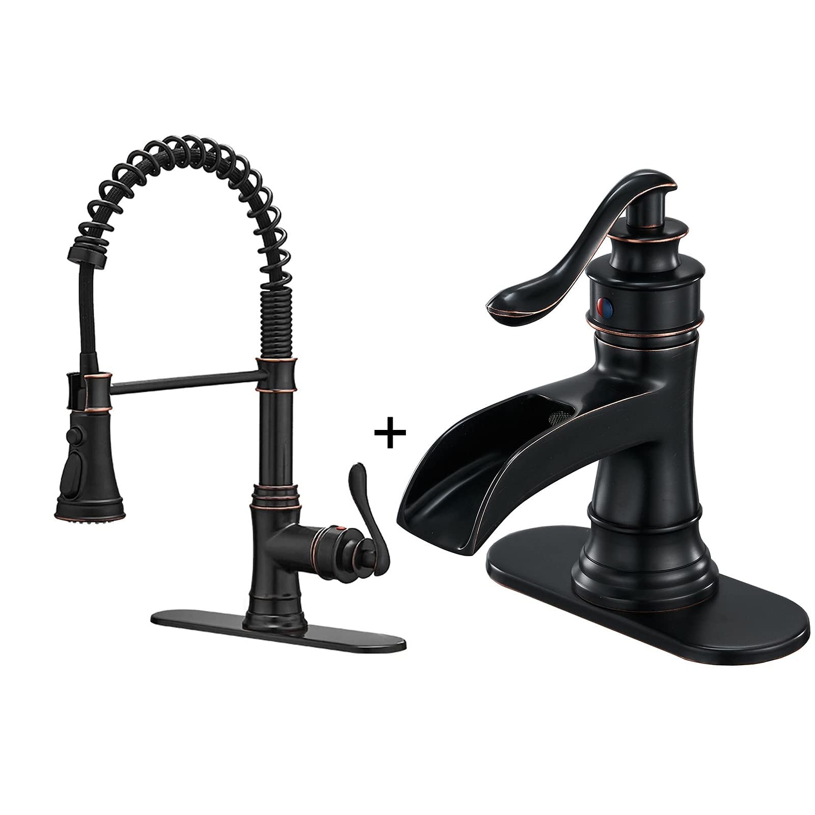 Oil Rubbed Bronze Kitchen Faucet with Pull-Out Sprayer - 3 Spray Modes, Single Handle High Arc Design - Perfect for Modern Kitchens and Bathroom Sinks (Includes Waterfall Feature)