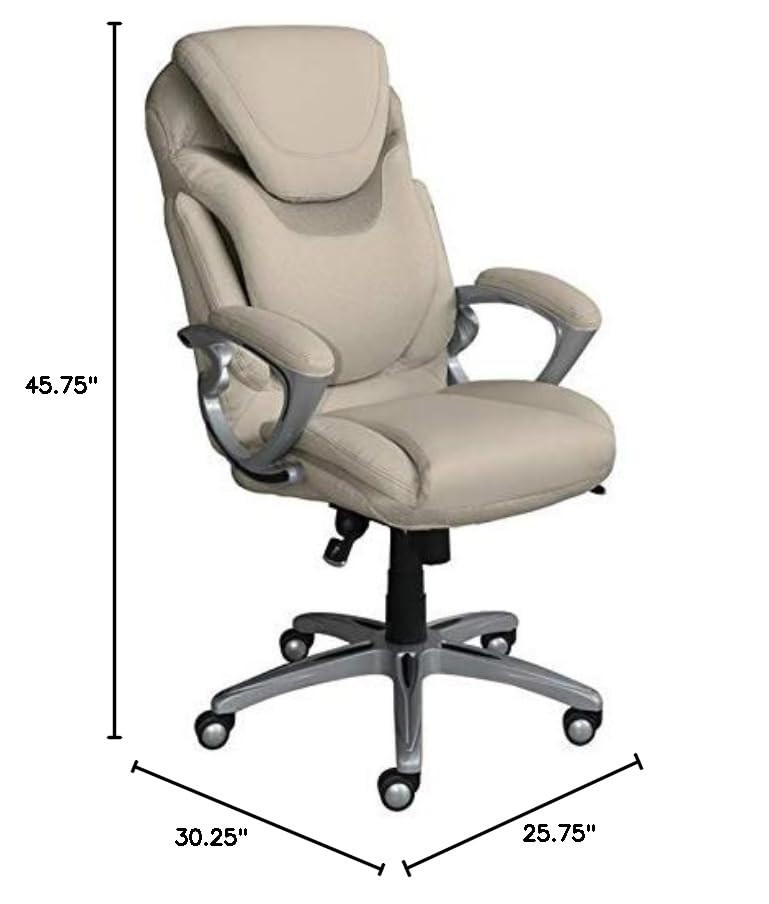 Serta AIR Health and Wellness Executive Office Chair - High Back Ergonomic Desk Chair with Lumbar Support for Big & Tall Users, Bonded Leather Swivel Task Chair in Comfortable Cream | Perfect for Home Office, Gaming Setup, and Professional Workspaces