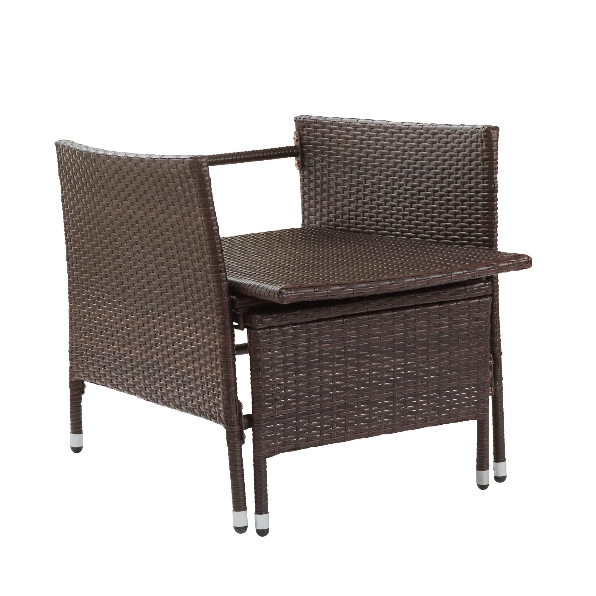 Teamson Home Outdoor PE Rattan Patio Lounge Chair with Ottoman & White Weatherproof Cushions - Brown - Perfect for Patio, Deck, Garden, Poolside, Balcony or Sunroom Relaxation