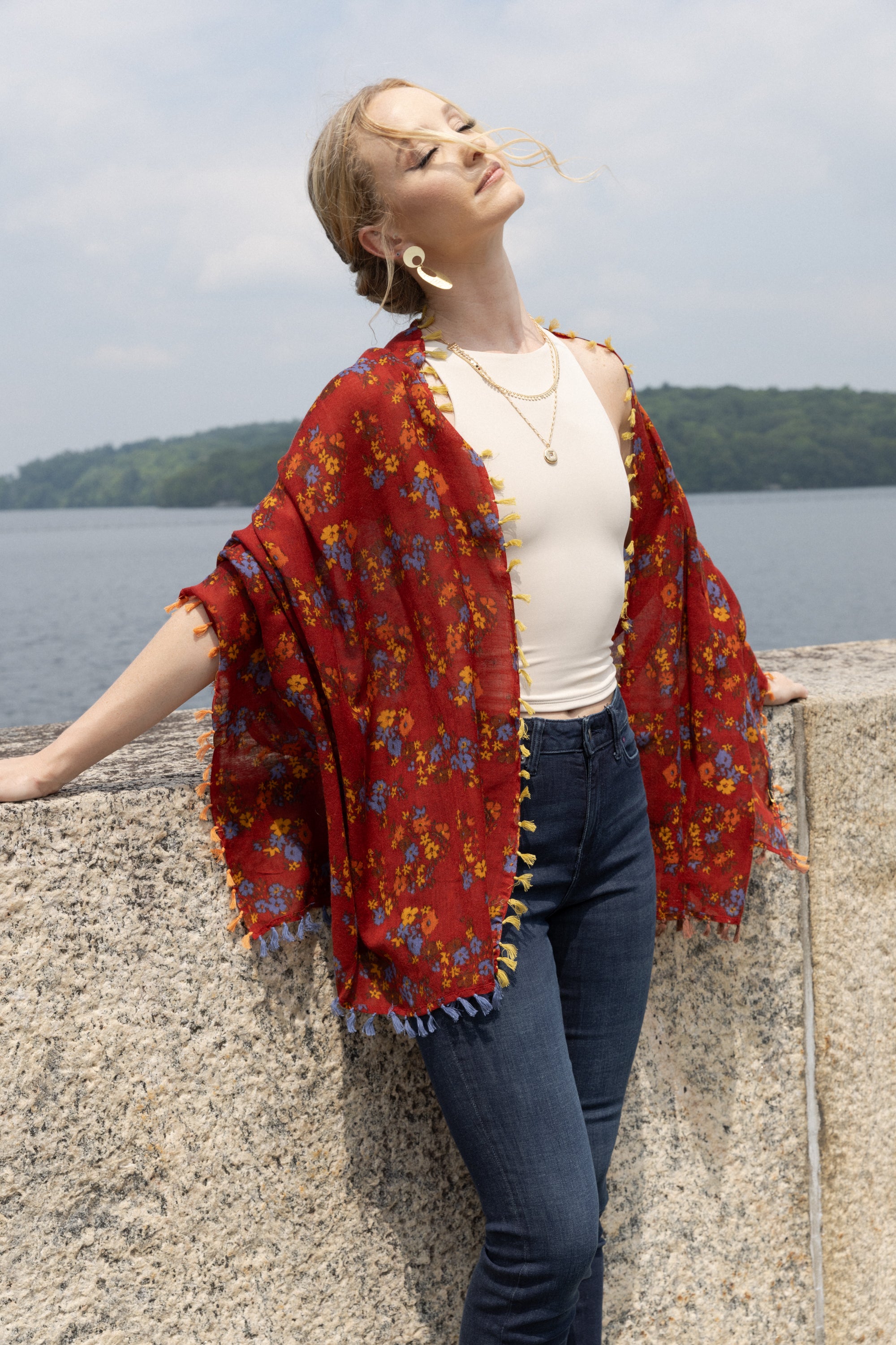 Atalia Multi Floral Scarf - Lightweight Fashion Shawl for Women - Perfect for Spring Outfits, Beach Cover-ups & Evening Events