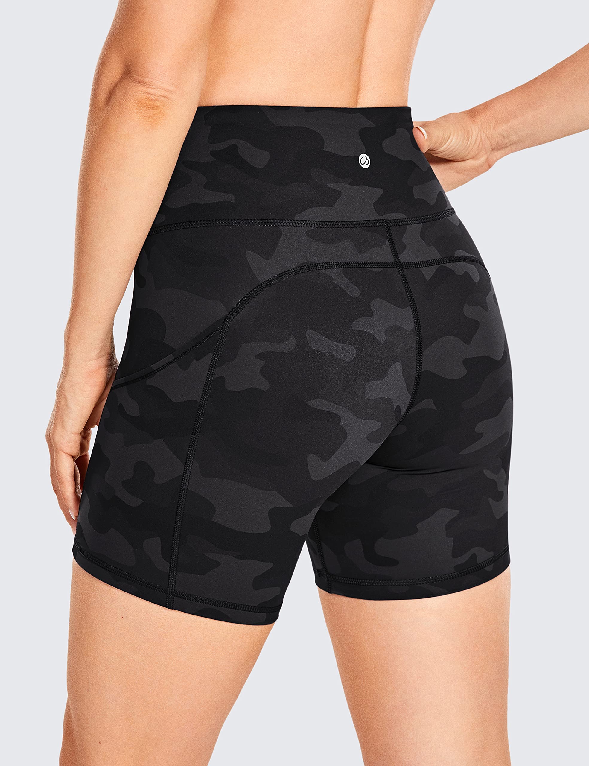 CRZ YOGA Women's High Waisted 6-Inch Running Shorts - Naked Feeling Lightweight Gym Biker Compression Shorts with Pockets for Yoga, Workout & Activewear