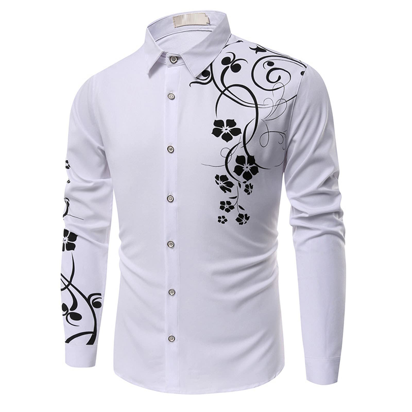 Men's Long Sleeve Casual Button Down Shirt with Lapel & Printed Design - Perfect for Office Wear, Business Meetings & Smart Casual Outfits