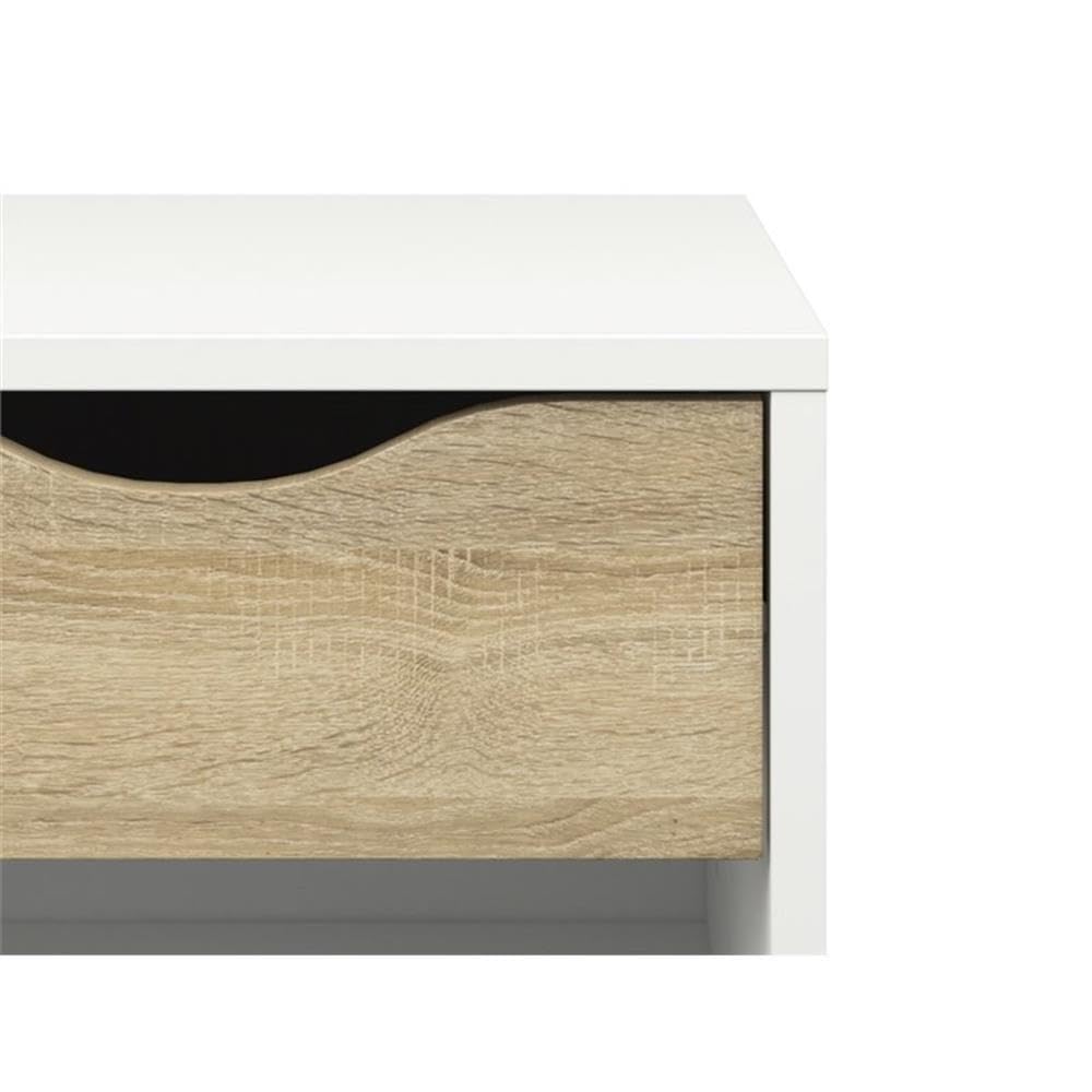 Scandinavian Style Nightstand with Round Flared Legs - White & Oak Finish - Perfect for Bedroom, Nursery, or Guest Room Decor