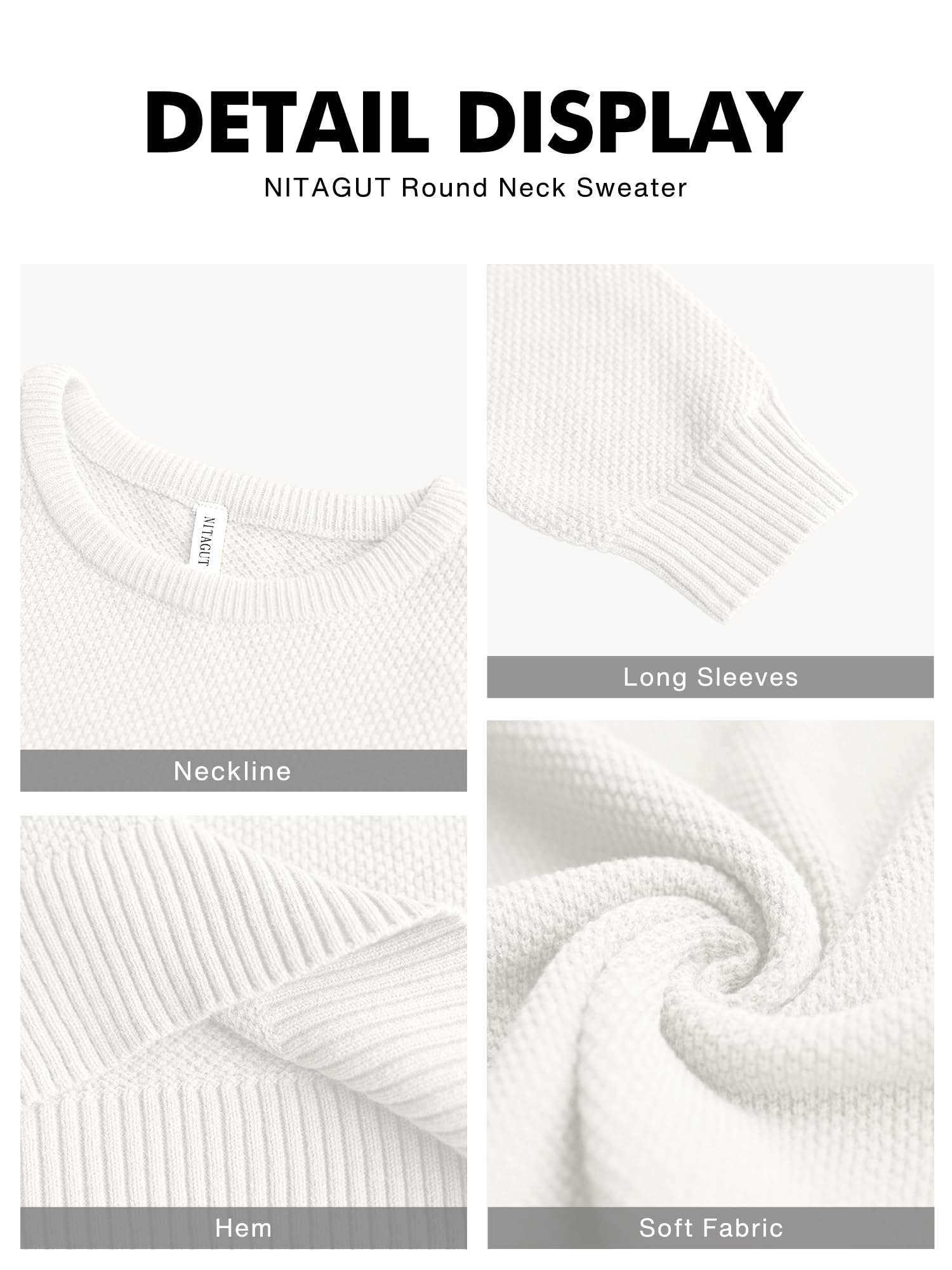 NITAGUT Men's Crewneck Sweater - Soft Casual Knit Pullover with Ribbed Edges | Lightweight Winter Sweater for Office, Dating & Outdoor Activities