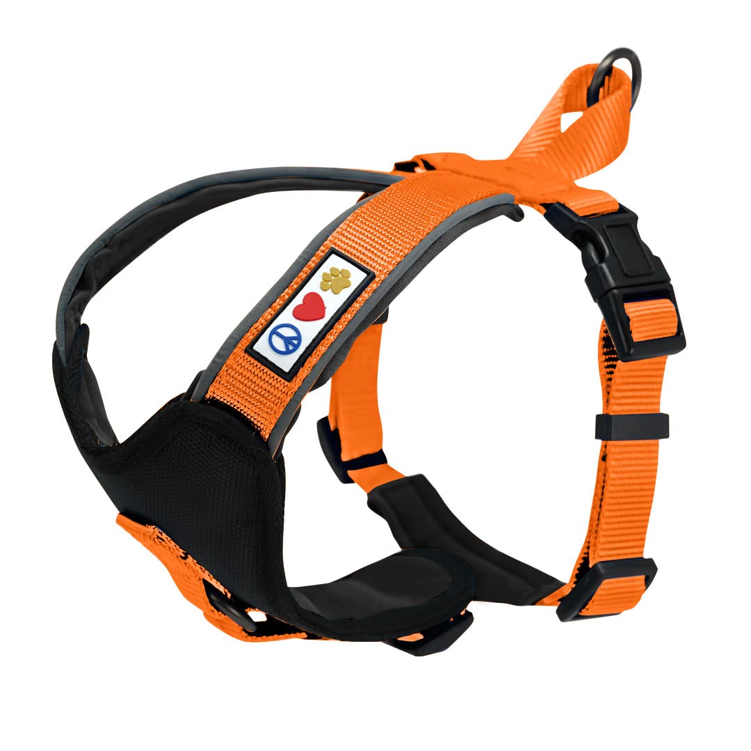 Reflective Padded Dog Harness for Small Dogs - Comfortable & Adjustable Pet Vest for Walking, Running & Outdoor Adventures - Orange Safety Gear for Nighttime Visibility (Size S) - Perfect for Daily Walks, Jogging & Nighttime Safety