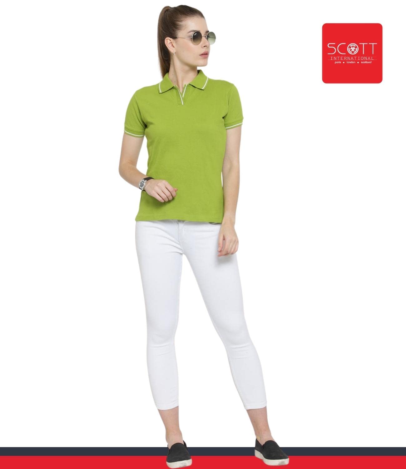 Scott International Women's Regular Fit 100% Pure Organic Cotton Polo T-Shirt | Breathable Casual Top for Work, Golf & Everyday Wear | Womens Polo Shirt with Collar | Half Sleeve Cotton Tee for Women