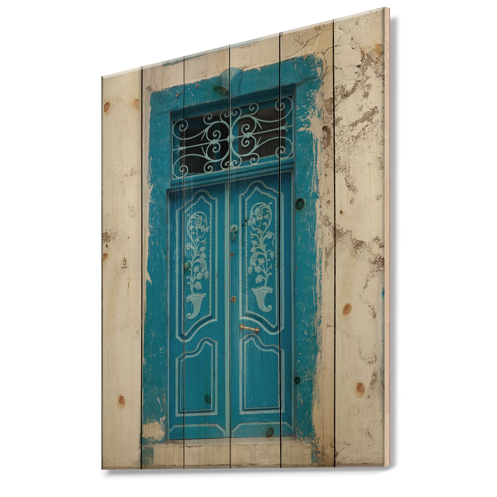 Vintage Tunisian Wood Wall Decor - Handcrafted Blue Abstract Wood Art Panel, Large Pine Wood Wall Hanging for Home & Office Decoration | Perfect for Living Room, Bedroom, or Entryway