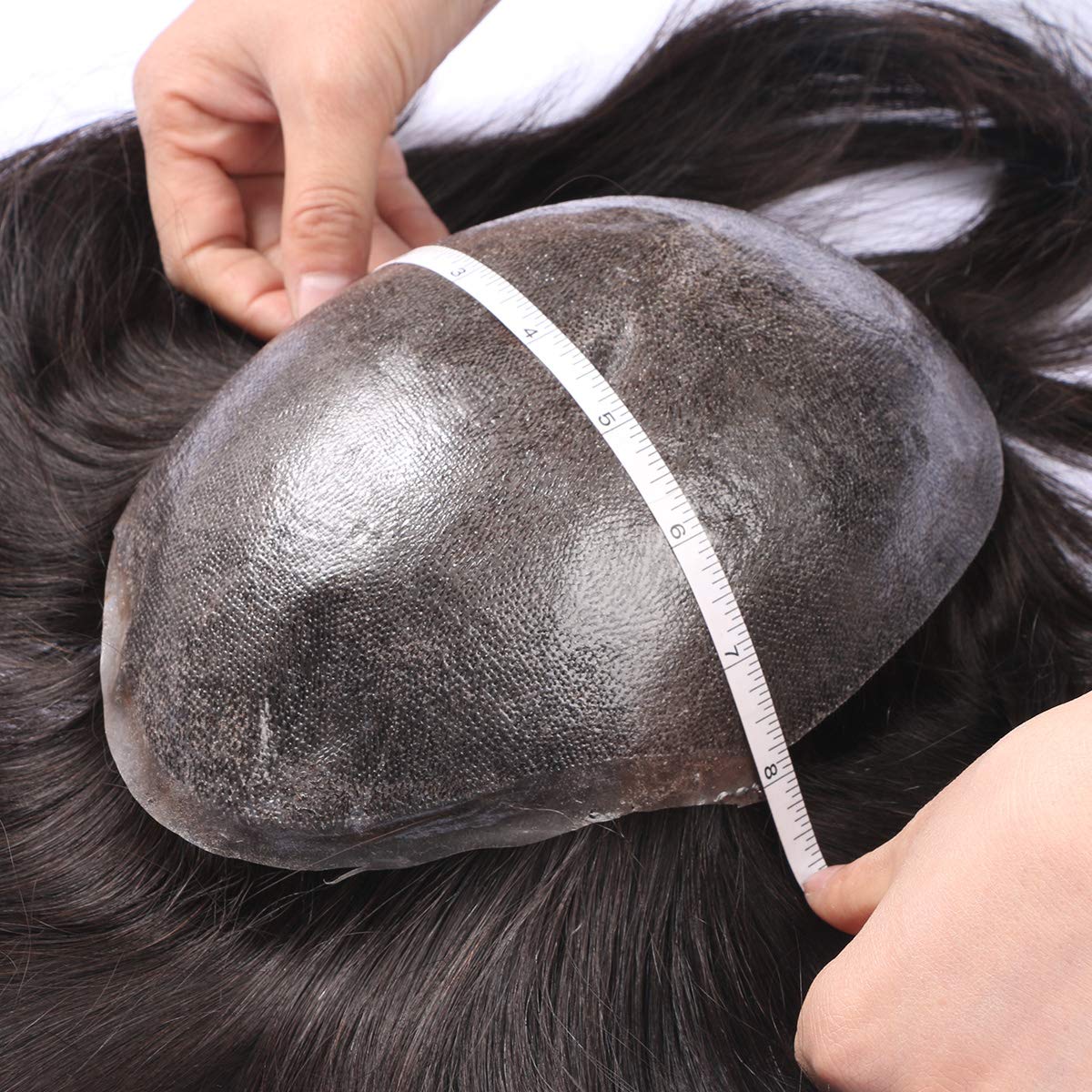 Custom Men's Human Hair Replacement System - #1B Natural Black Brown Toupee for Hair Loss & Alopecia | Breathable Injection Base Wig for Daily Wear & Special Occasions