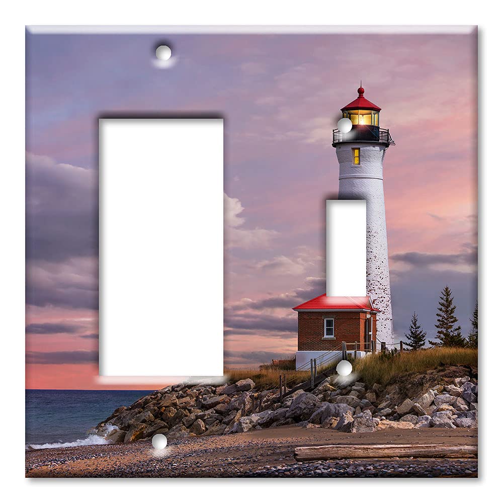 Lighthouse of MI Art Plates - 2-Gang Combination Switch Plate Cover for Decora and Toggle Switches - Handcrafted in USA - Perfect for Coastal, Nautical and Beach House Decor