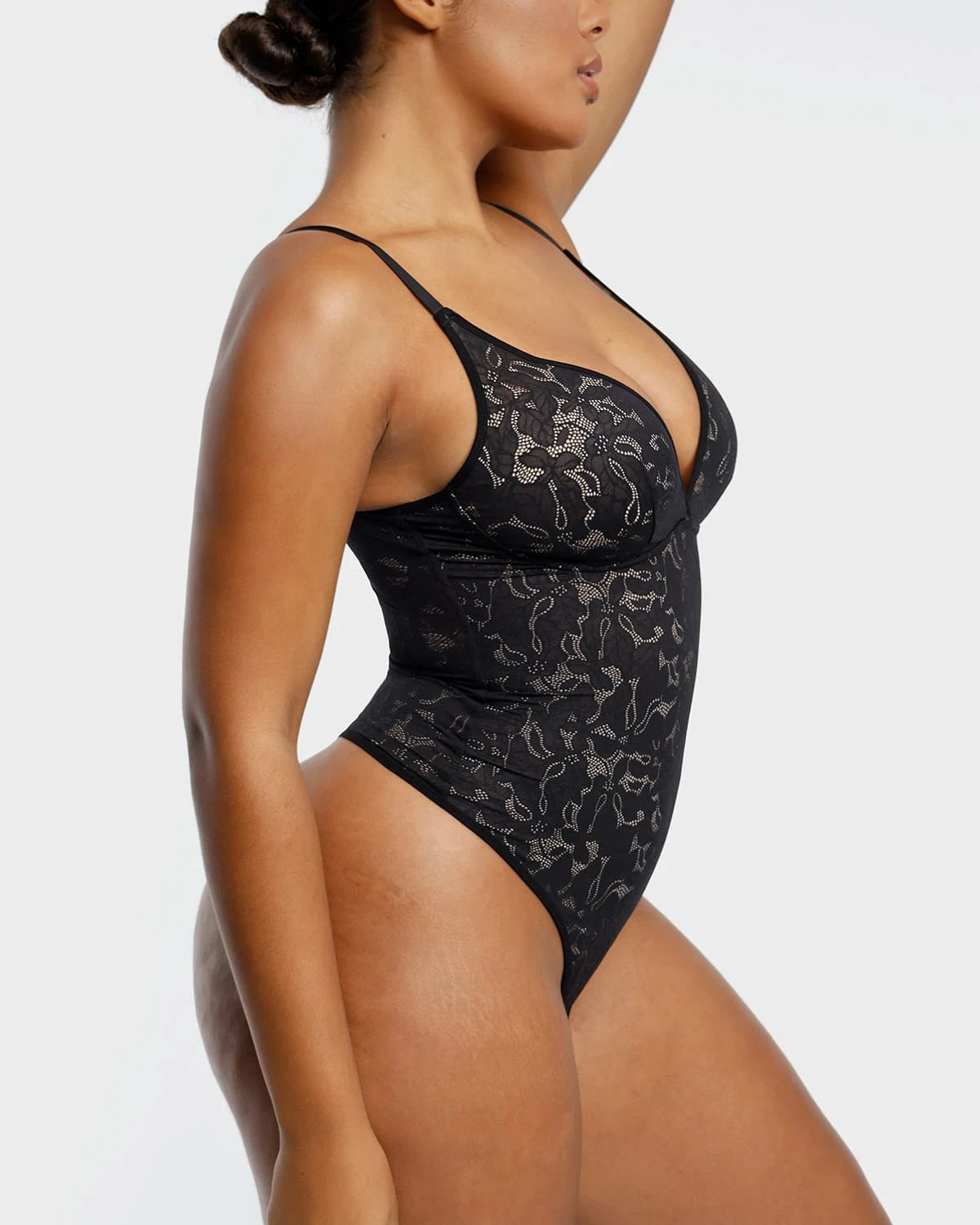 Lace Glamour Leafy Floral Cami Thong Bodysuit - Sexy Lingerie for Women, Perfect for Date Night & Special Occasions