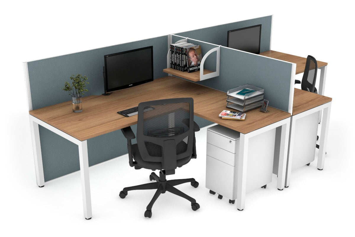 Quadro Square Legs 2-Person Corner Workstation - T-Shaped Office Desk (1800L x 1800W) with Cable Management Scallop - Perfect for Home Office, Coworking Spaces & Modern Workstations