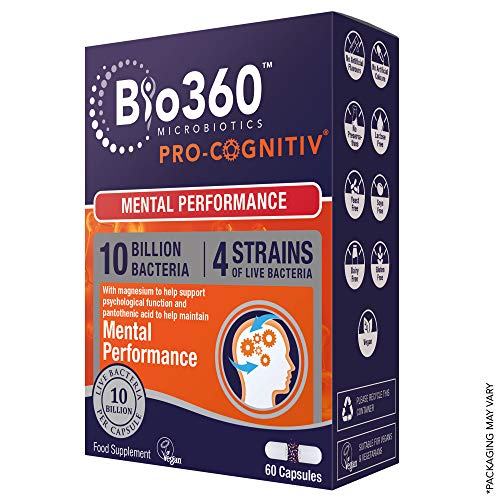 Bio360 Pro Cognitiv - 10 Billion Probiotic Bacteria for Mental Performance & Focus | Natures Aid Supplement | 60 Vegan Capsules | Supports Memory, Clarity & Brain Health | Ideal for Students, Professionals & Busy Lifestyles