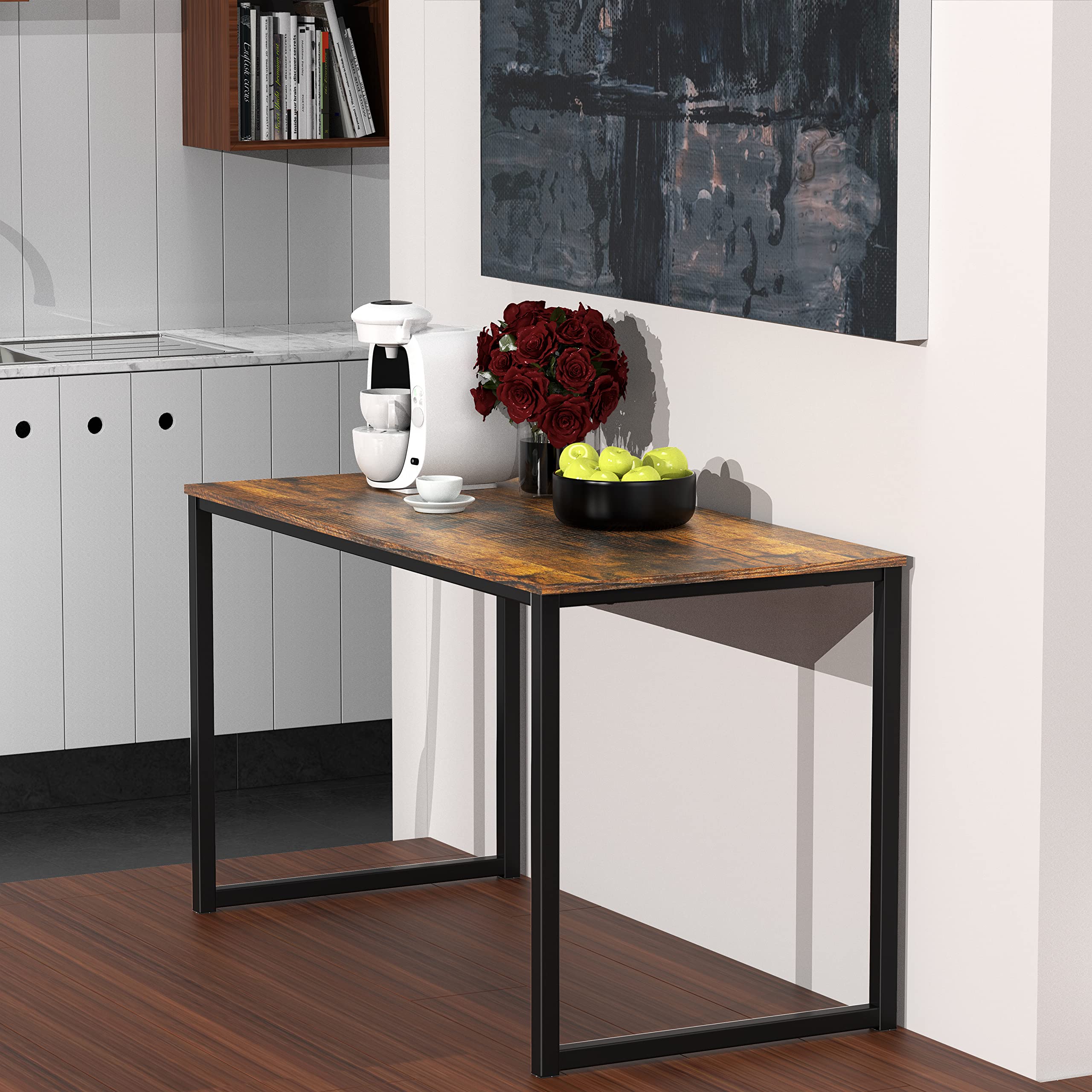 SHW Mission 40-Inch Home Office Computer Desk, Rustic Brown - Modern Writing Desk for Small Spaces, Work from Home & Study - Sturdy Wooden Workstation with Ample Storage Space