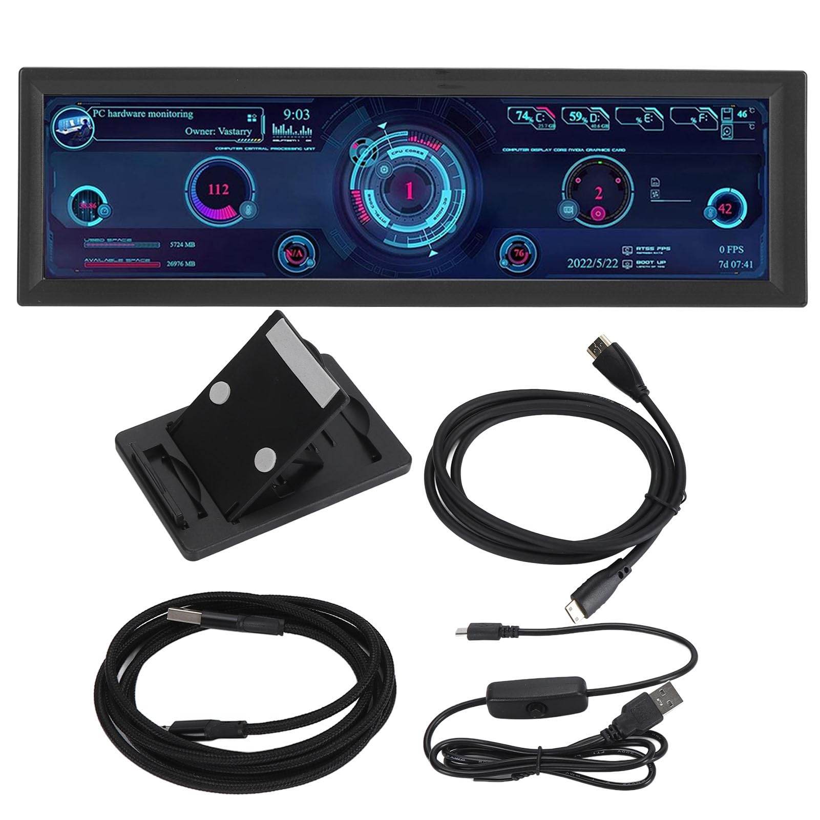 Jectse 8.8 Inch PC Temperature Monitor with 1920x480 Resolution - Plug & Play CPU Hardware Display for Windows Computers (Black) | Ideal for Gaming Rigs, Workstations & PC Builds