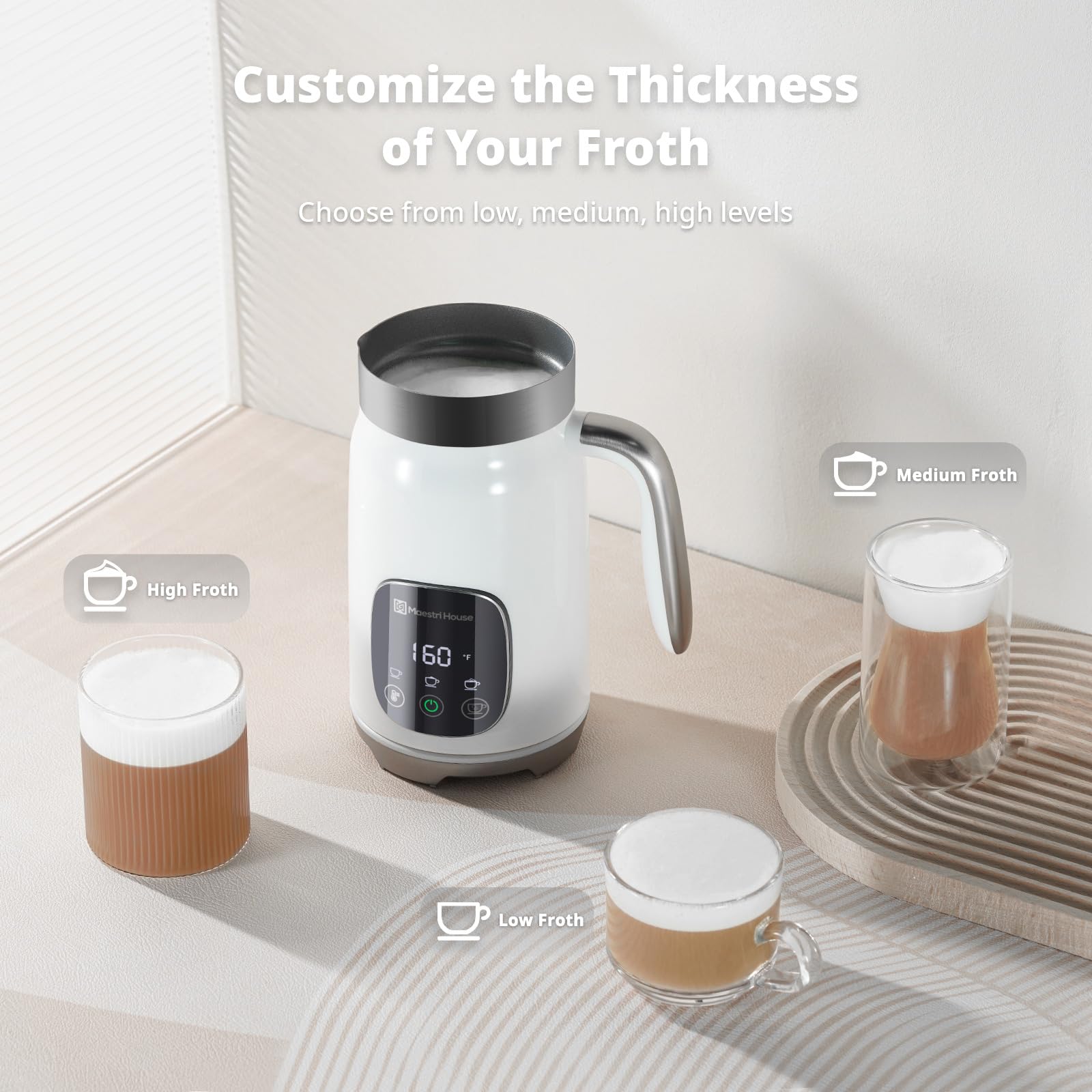 Maestri House Electric Milk Frother and Steamer - 14.1OZ/400ML Capacity, Variable Temperature & Froth Thickness, Smart Touch Control with Memory Function - Perfect for Making Lattes, Cappuccinos, Hot Chocolate and Warm Milk at Home or Office