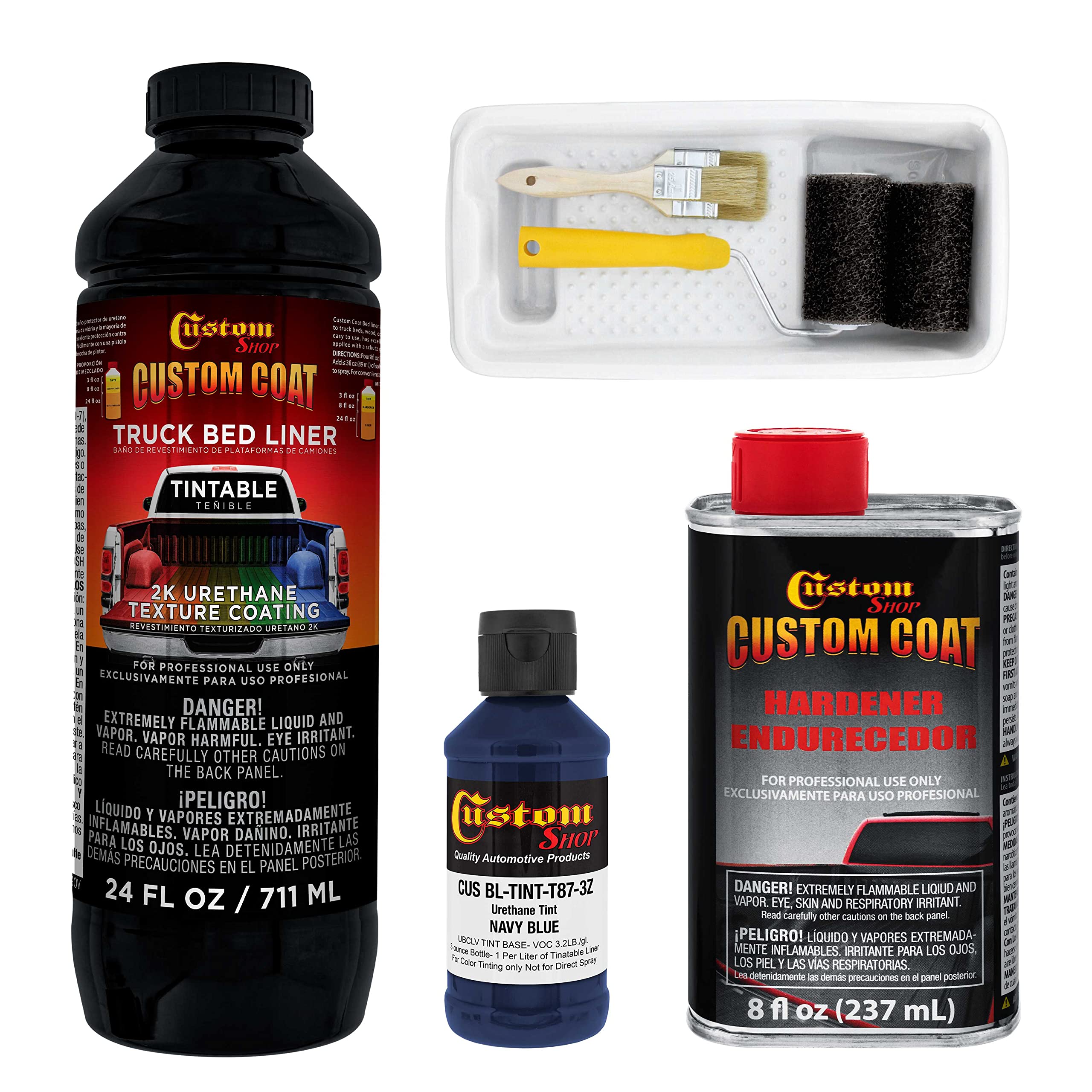 Federal Standard Color #35048 Navy Blue Urethane Truck Bed Liner Kit - 1 Quart Roll-On, Brush-On or Spray-On Protective Coating with Roller Applicator | Textured Auto & Car Paint Protection for Pickup Trucks, Trailers & Off-Road Vehicles