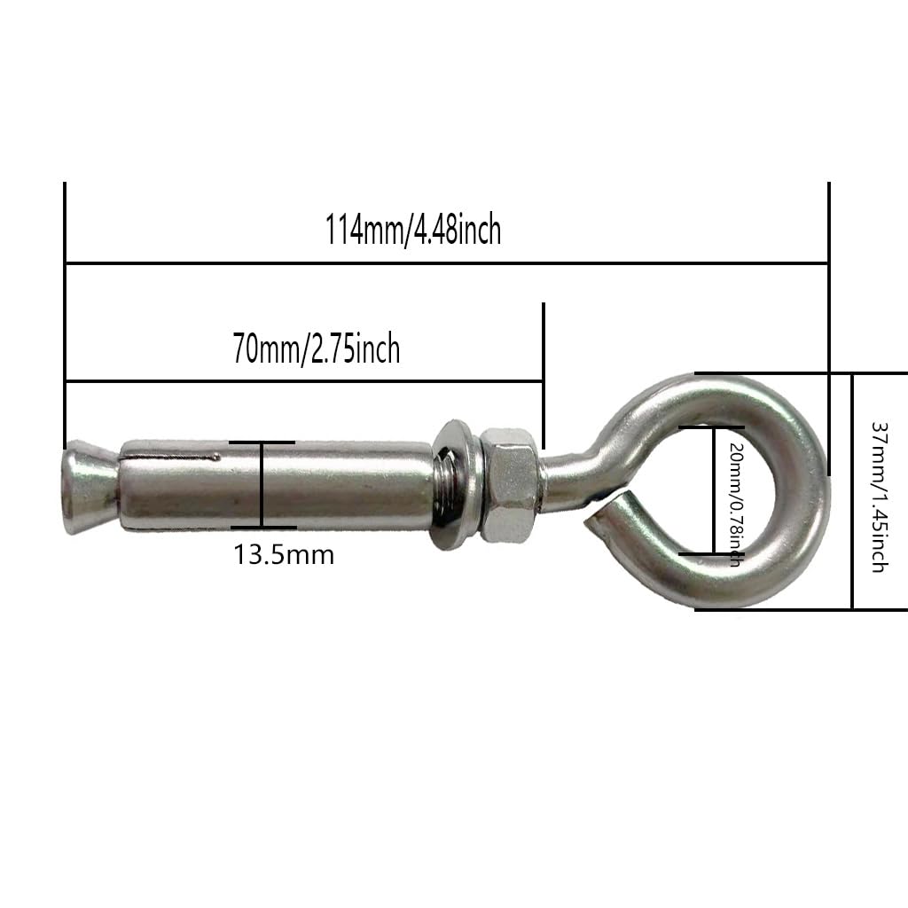 4 Pack Heavy Duty M10 Stainless Steel Shoulder Eye Bolts with Nut - Wall Ceiling Concrete Anchors for Lifting, Masonry, and Outdoor Construction Projects